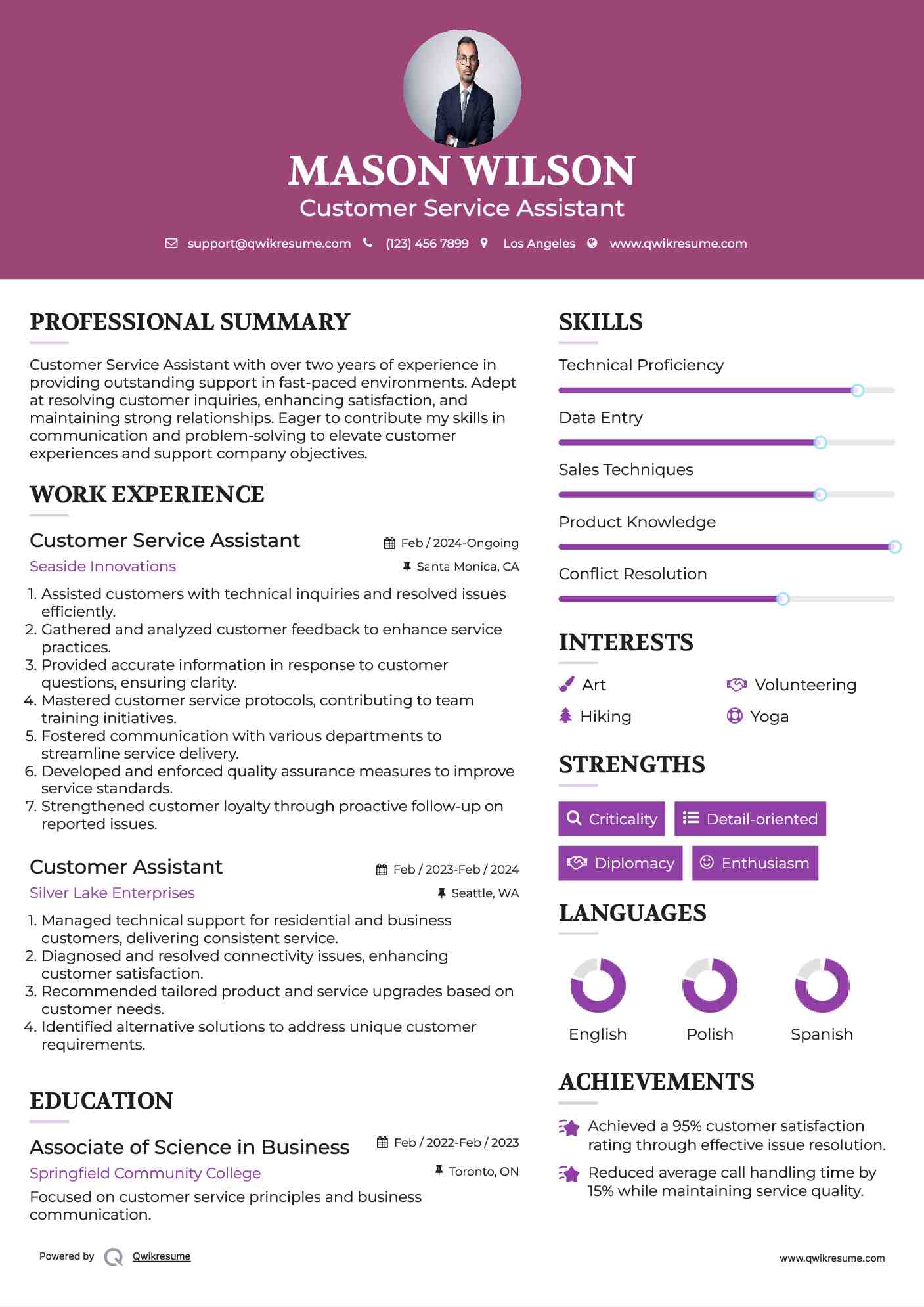 Customer Service Assistant Resume Format