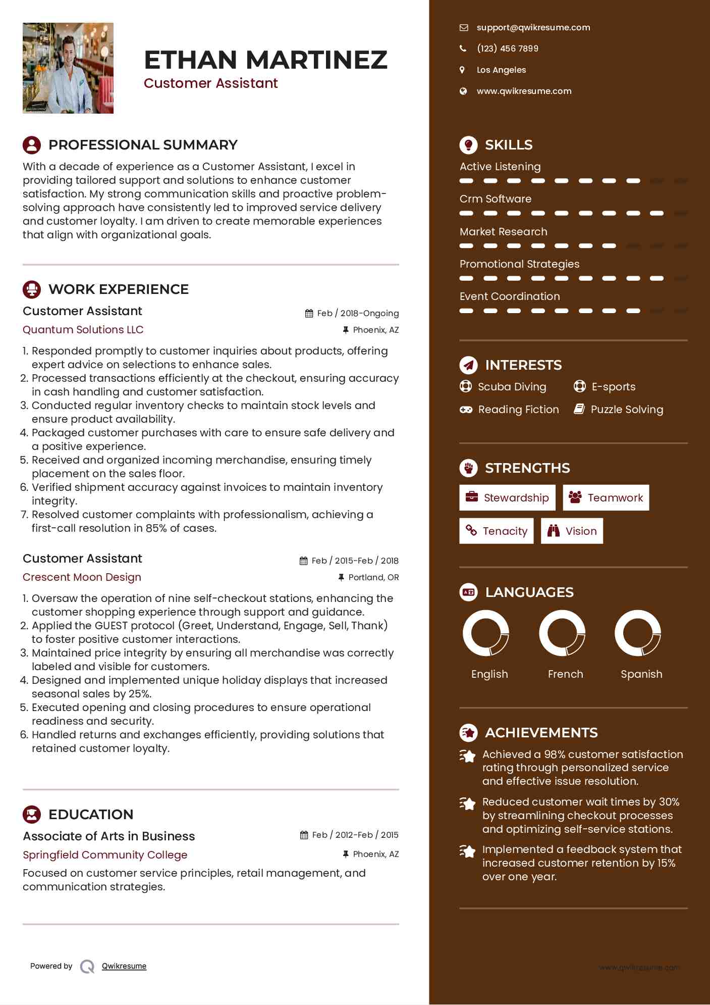 Customer Assistant Resume Example