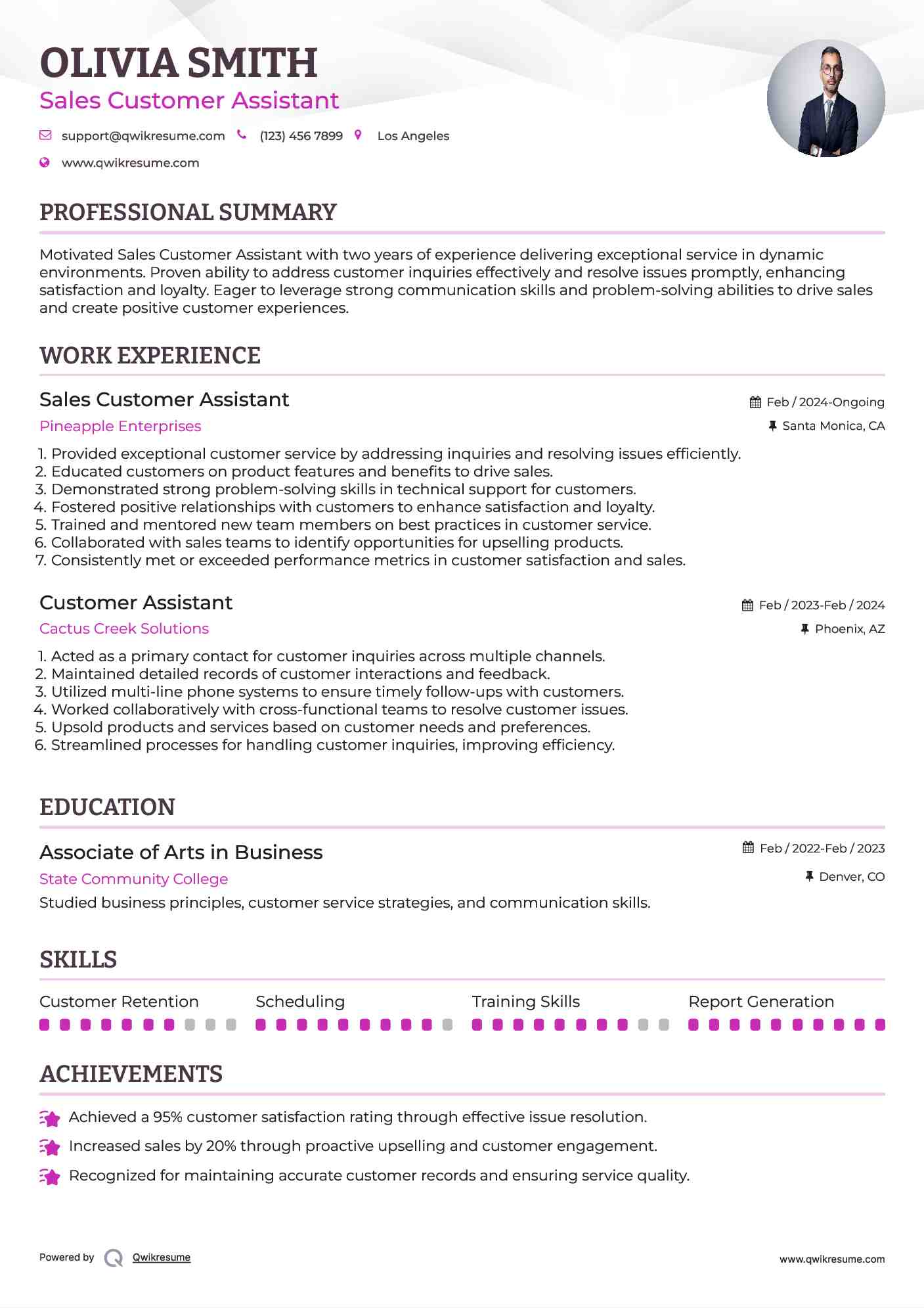 Sales Customer Assistant Resume Example