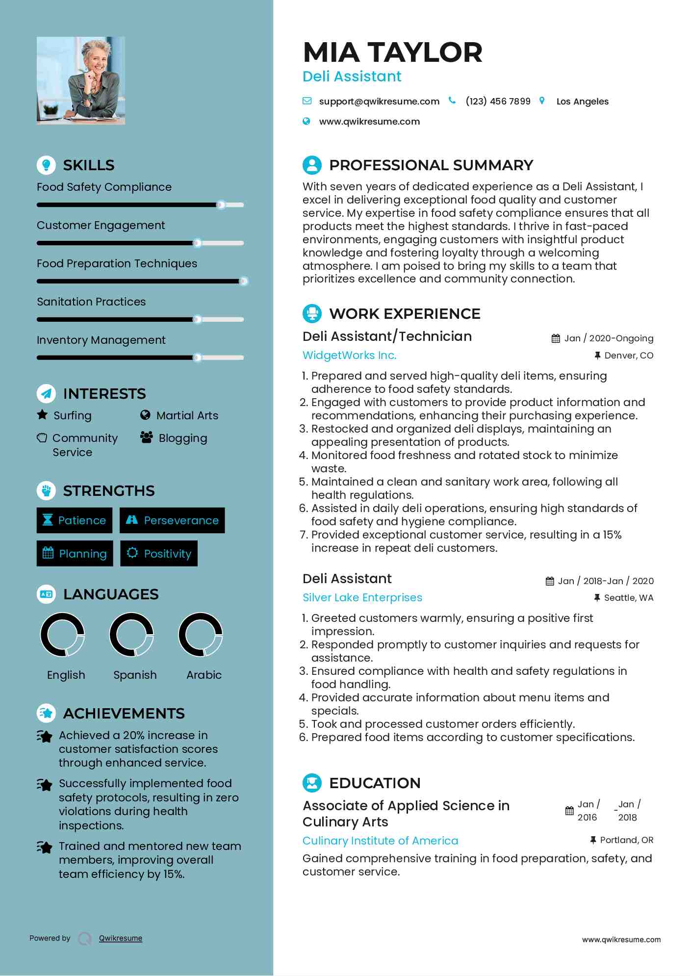 Deli Assistant/Technician Resume Sample