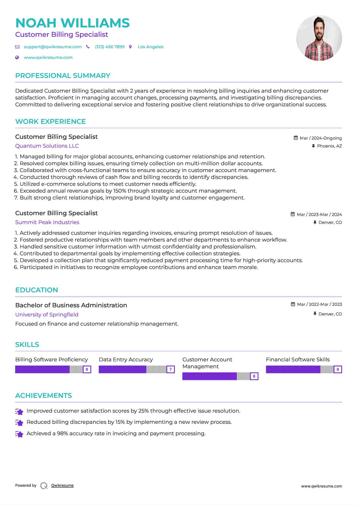 Customer Billing Specialist Resume Template