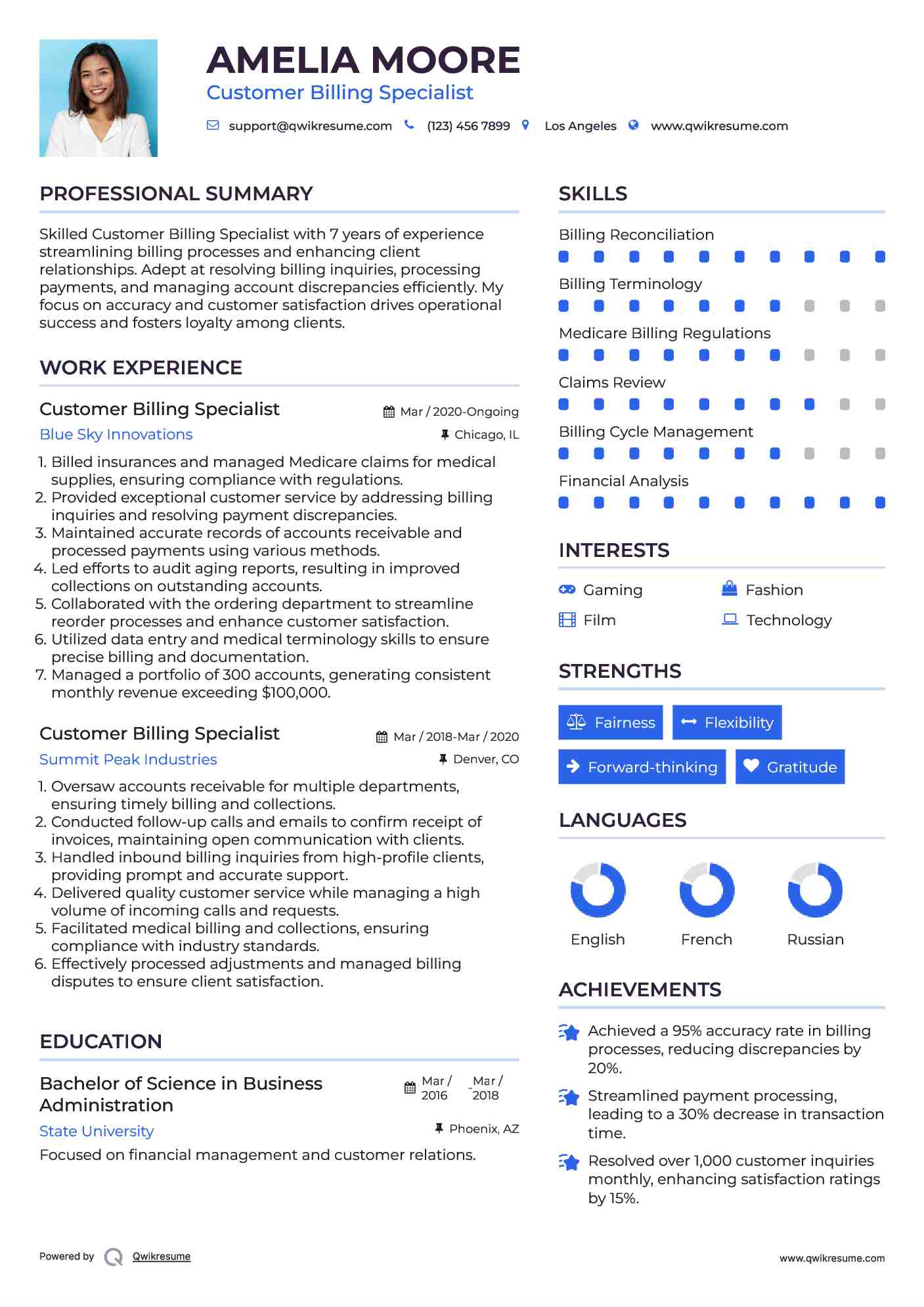 Customer Billing Specialist Resume Format