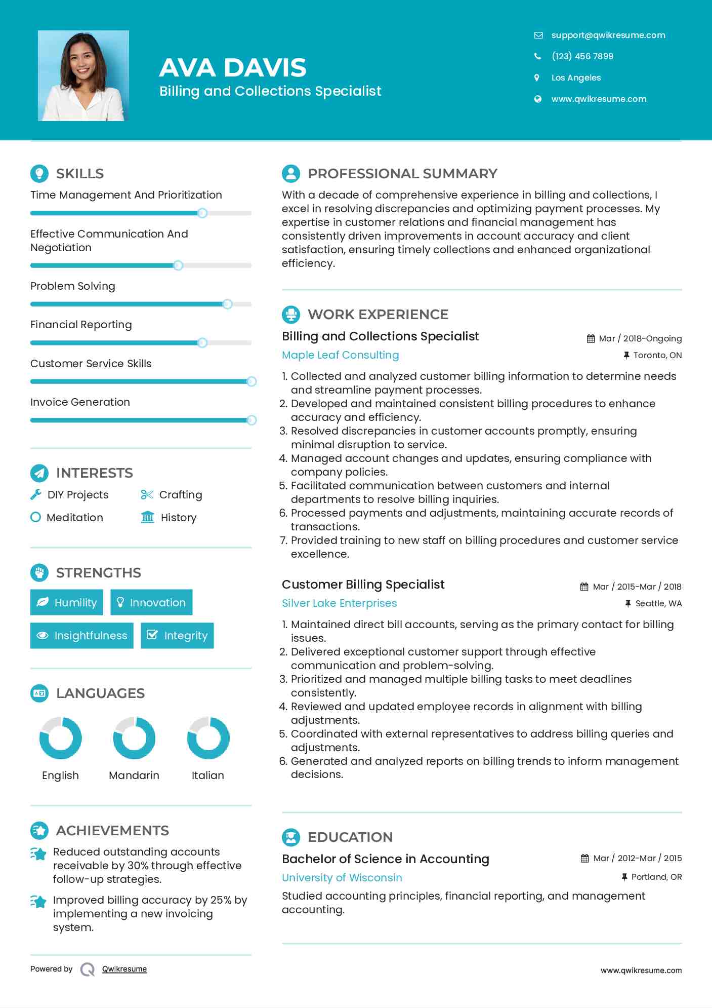 Billing and Collections Specialist Resume Format