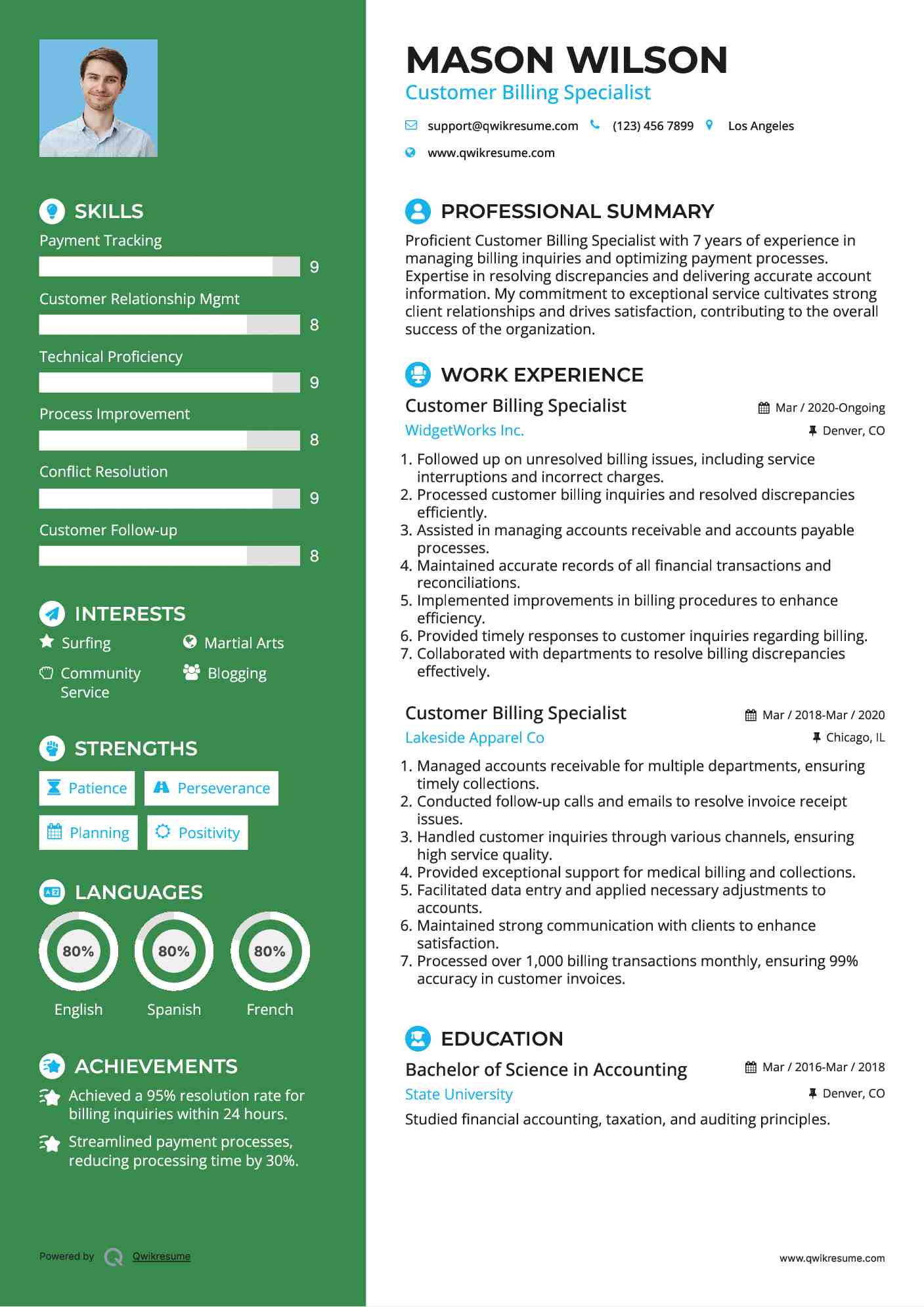 Customer Billing Specialist Resume Sample