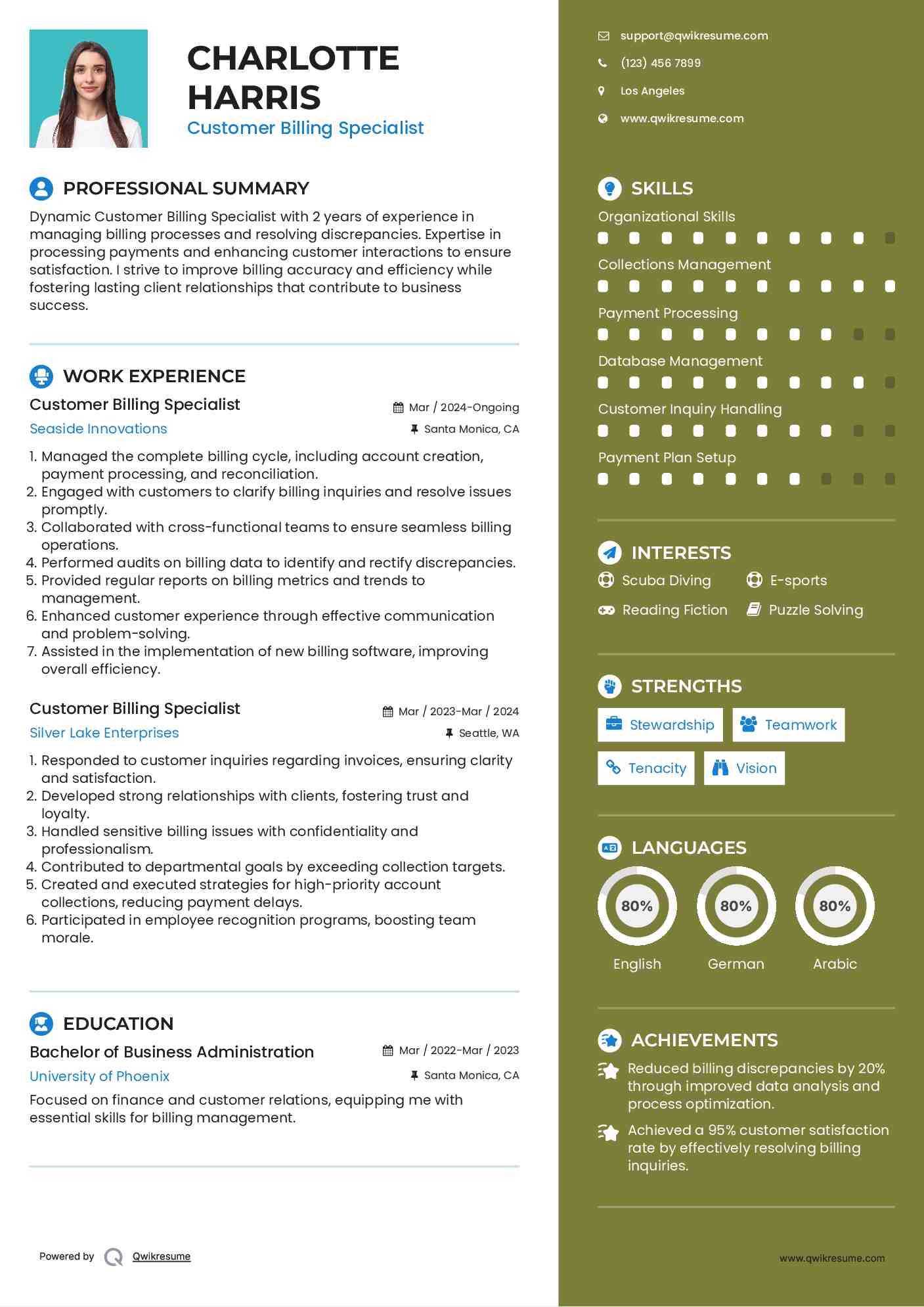 Customer Billing Specialist Resume Format