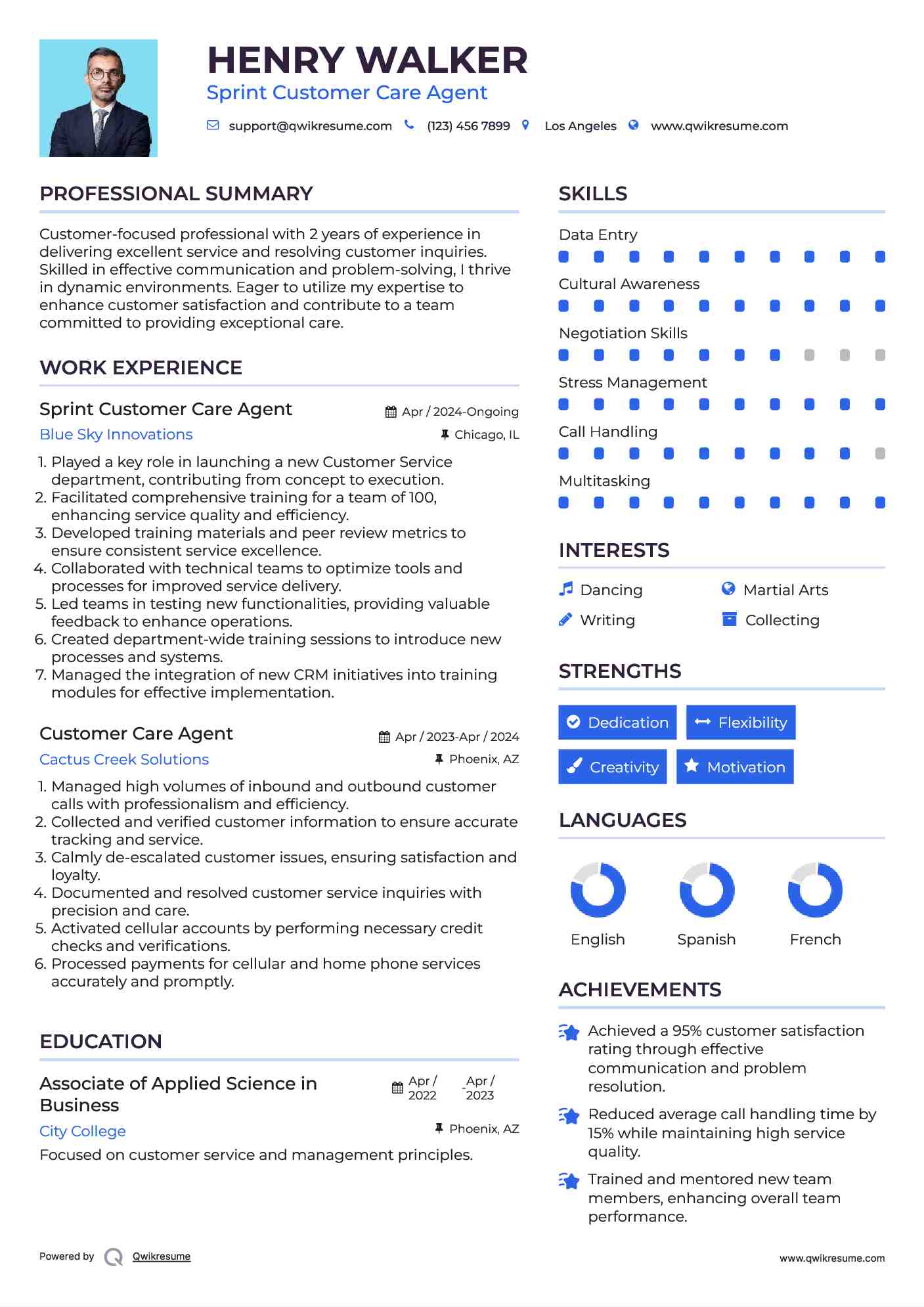 Sprint Customer Care Agent Resume Example