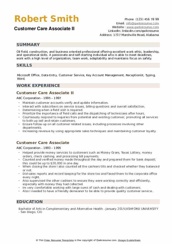 Customer Care Associate Resume - Customer Care Associate 1559644064 Pdf 