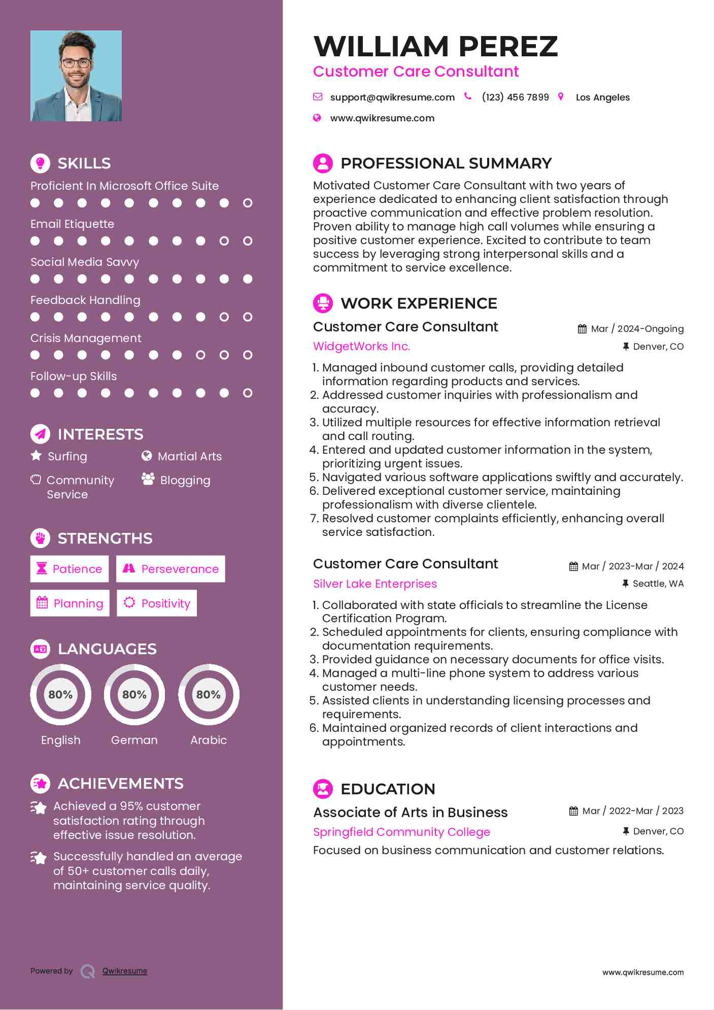Customer Care Consultant Resume Template