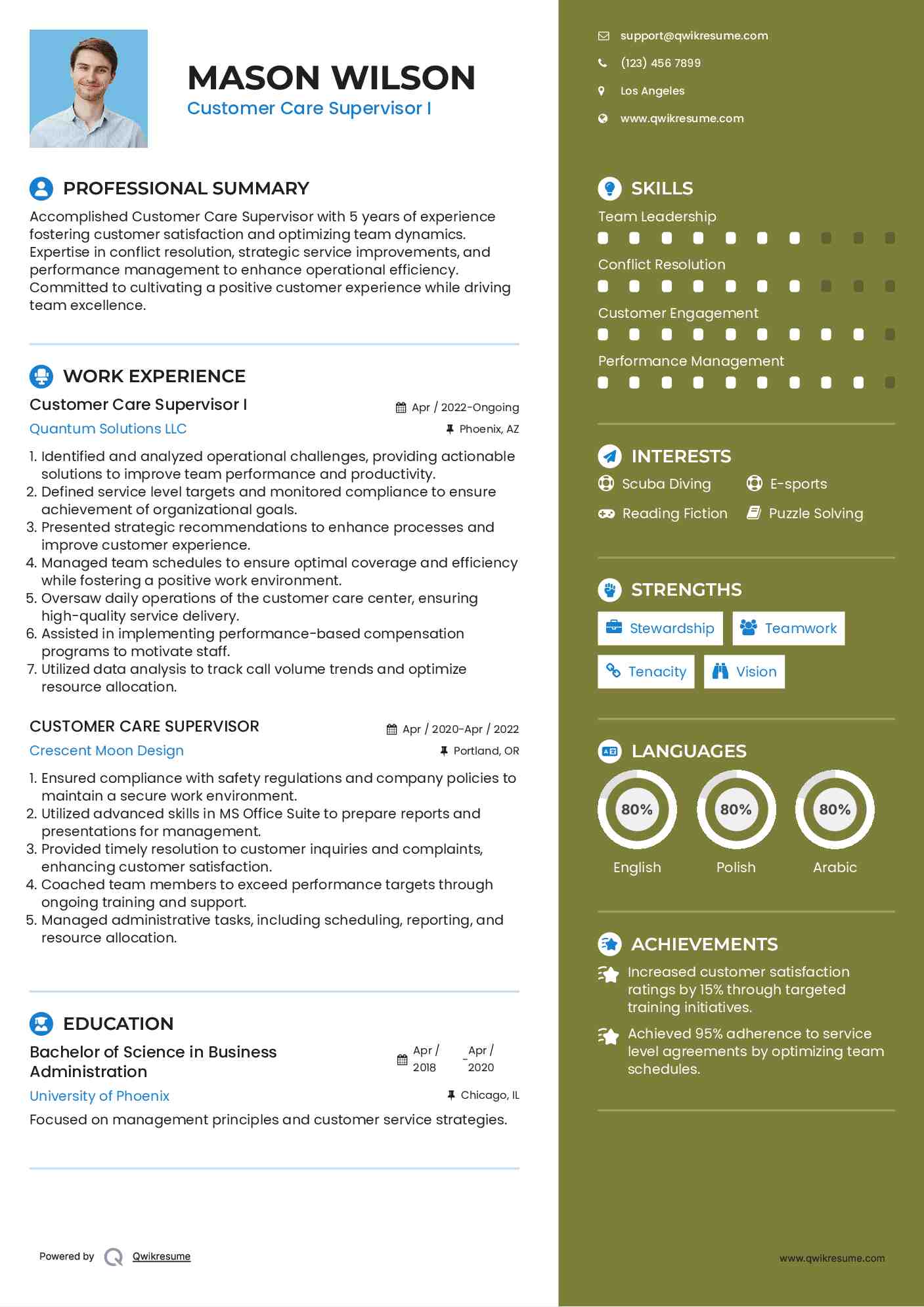 Customer Care Supervisor I Resume Template