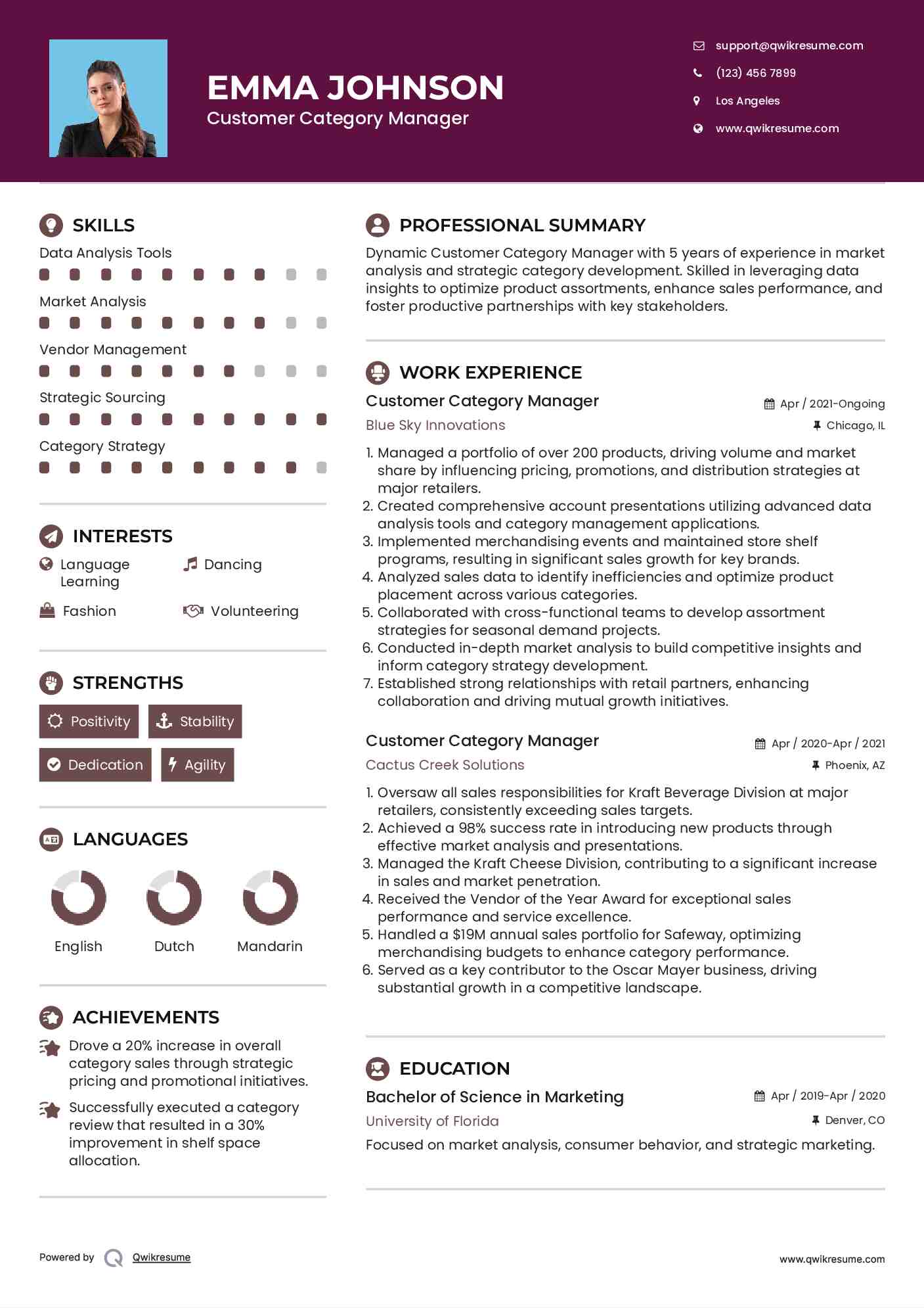 Customer Category Manager Resume Sample