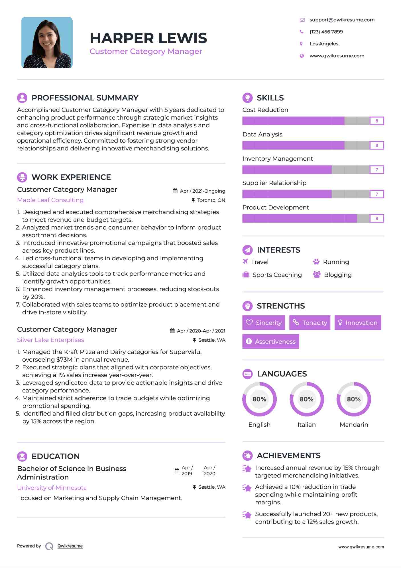 Customer Category Manager Resume Format