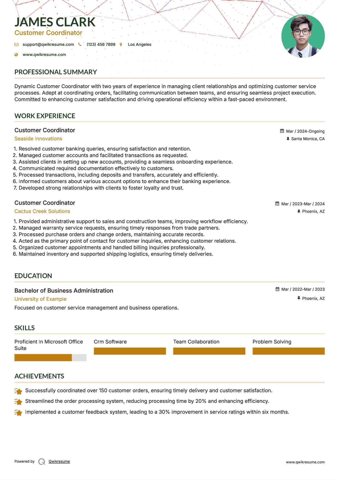 Customer Coordinator Resume Template