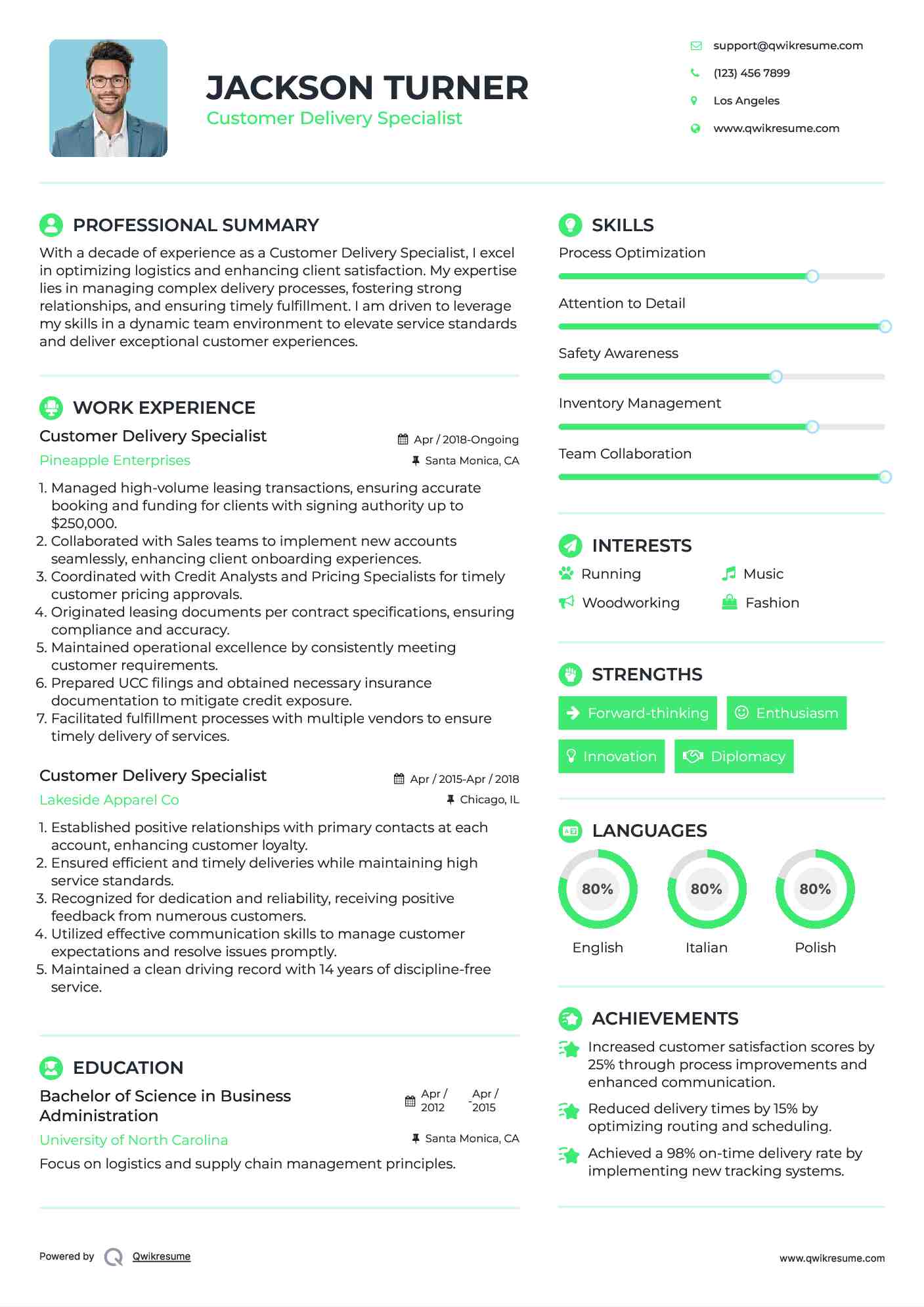 Customer Delivery Specialist Resume Format