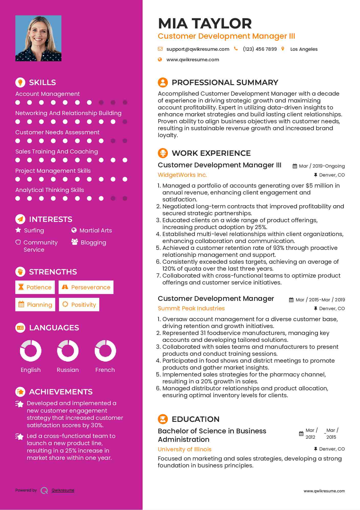 Customer Development Manager III
 Resume Template