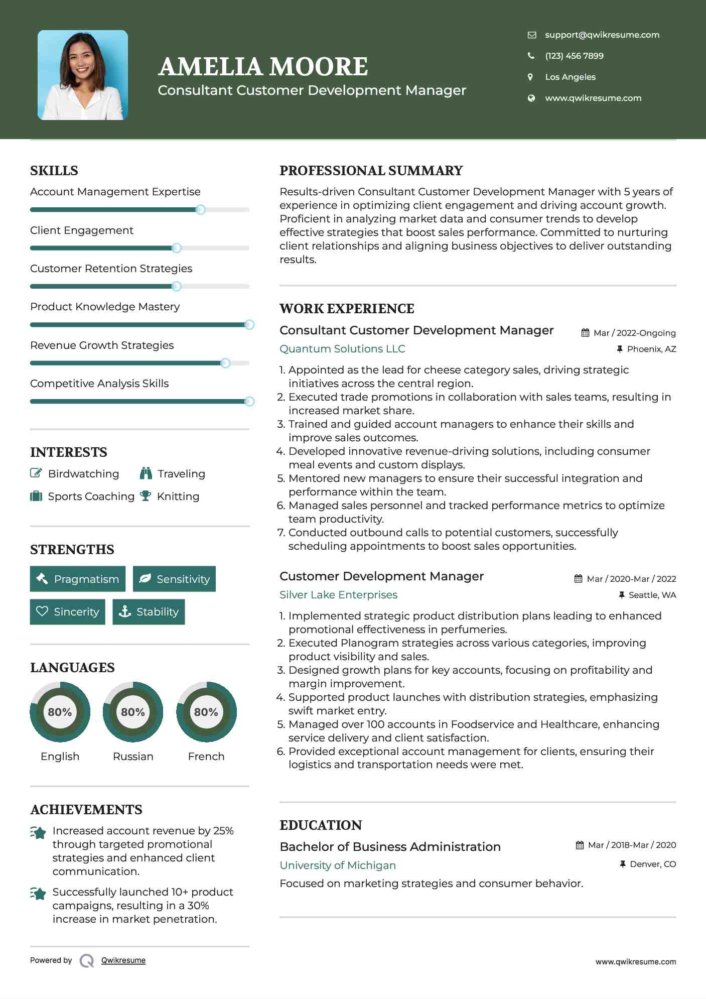 Consultant Customer Development Manager Resume Sample