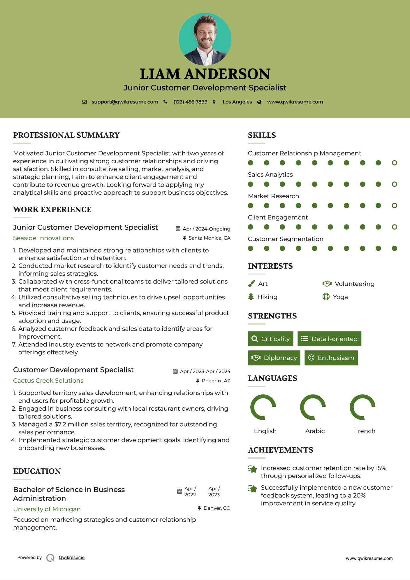 Junior Customer Development Specialist Resume Model