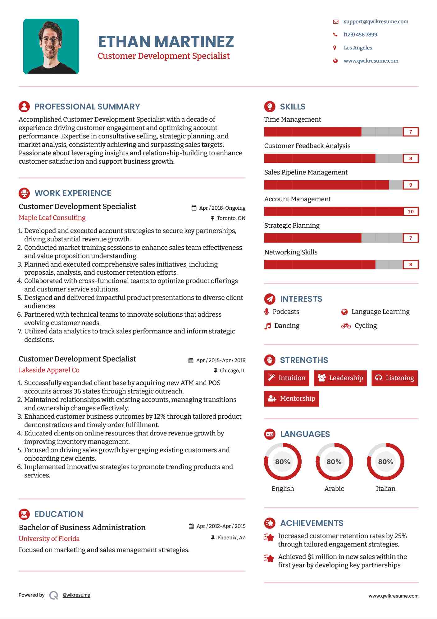 Customer Development Specialist Resume Sample