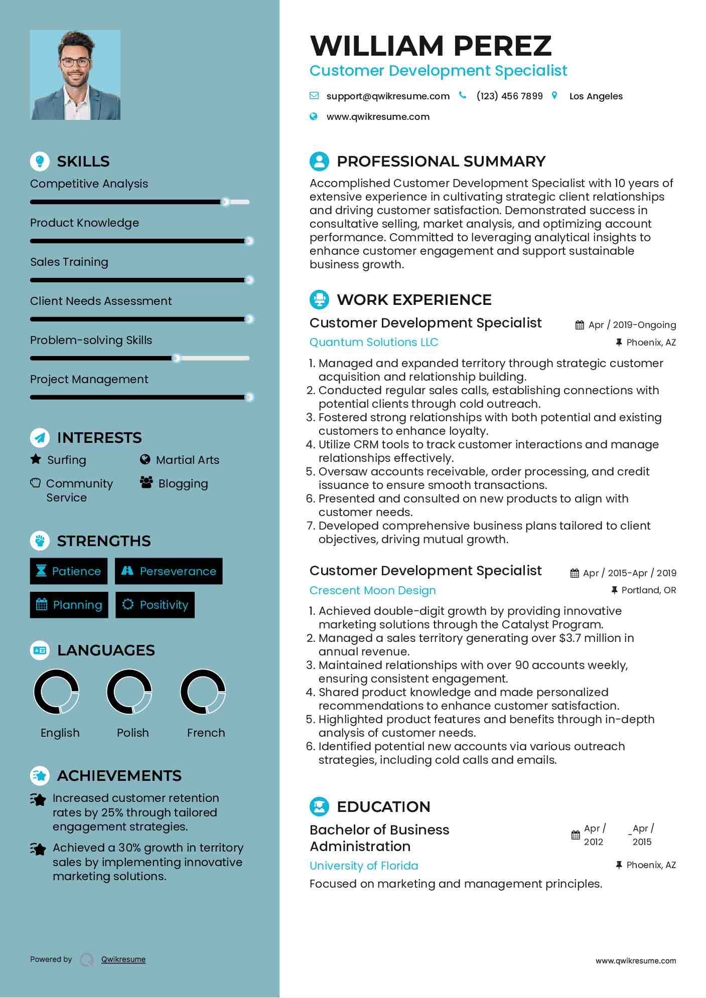 Customer Development Specialist Resume Example