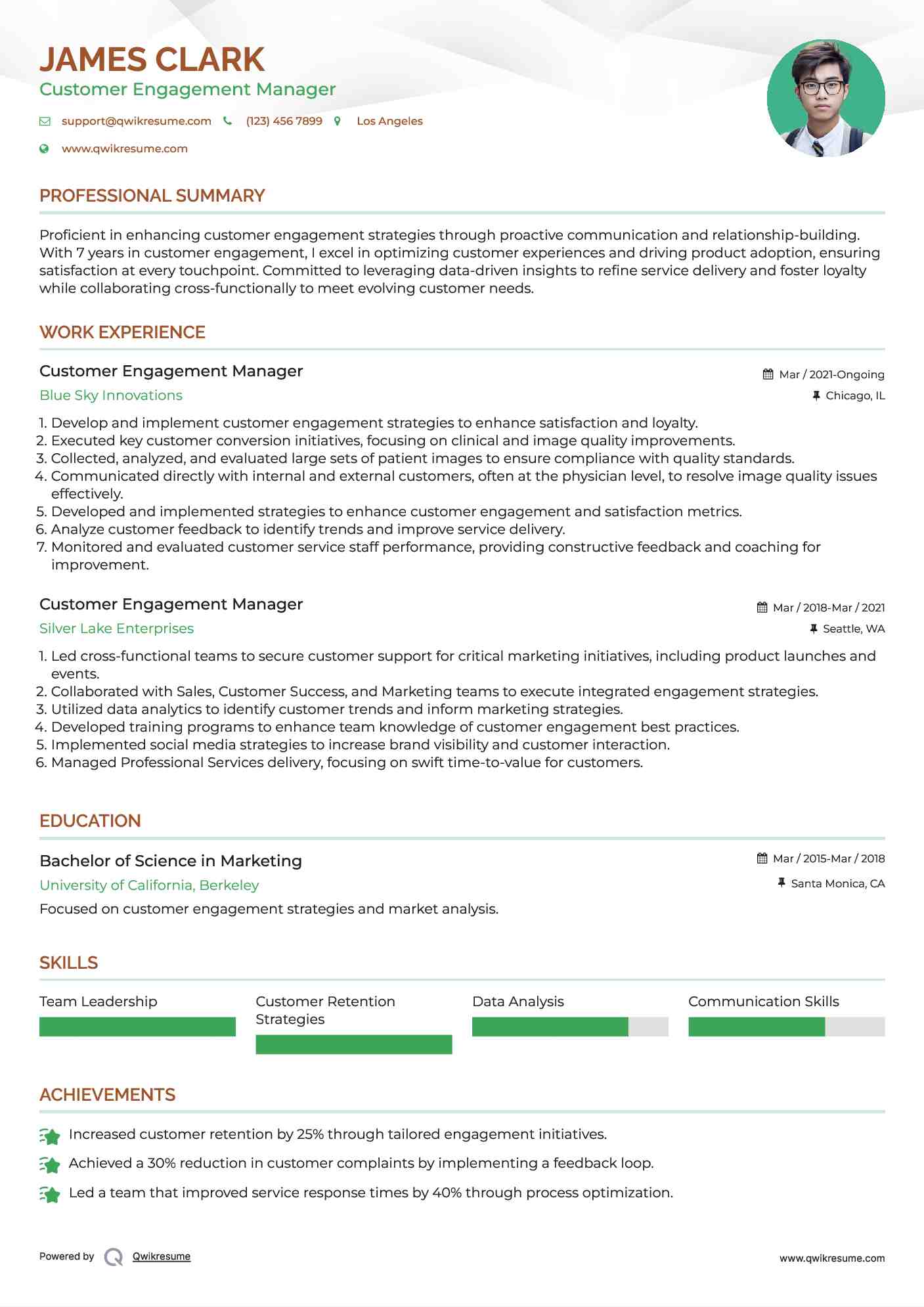 Customer Engagement Manager Resume Format