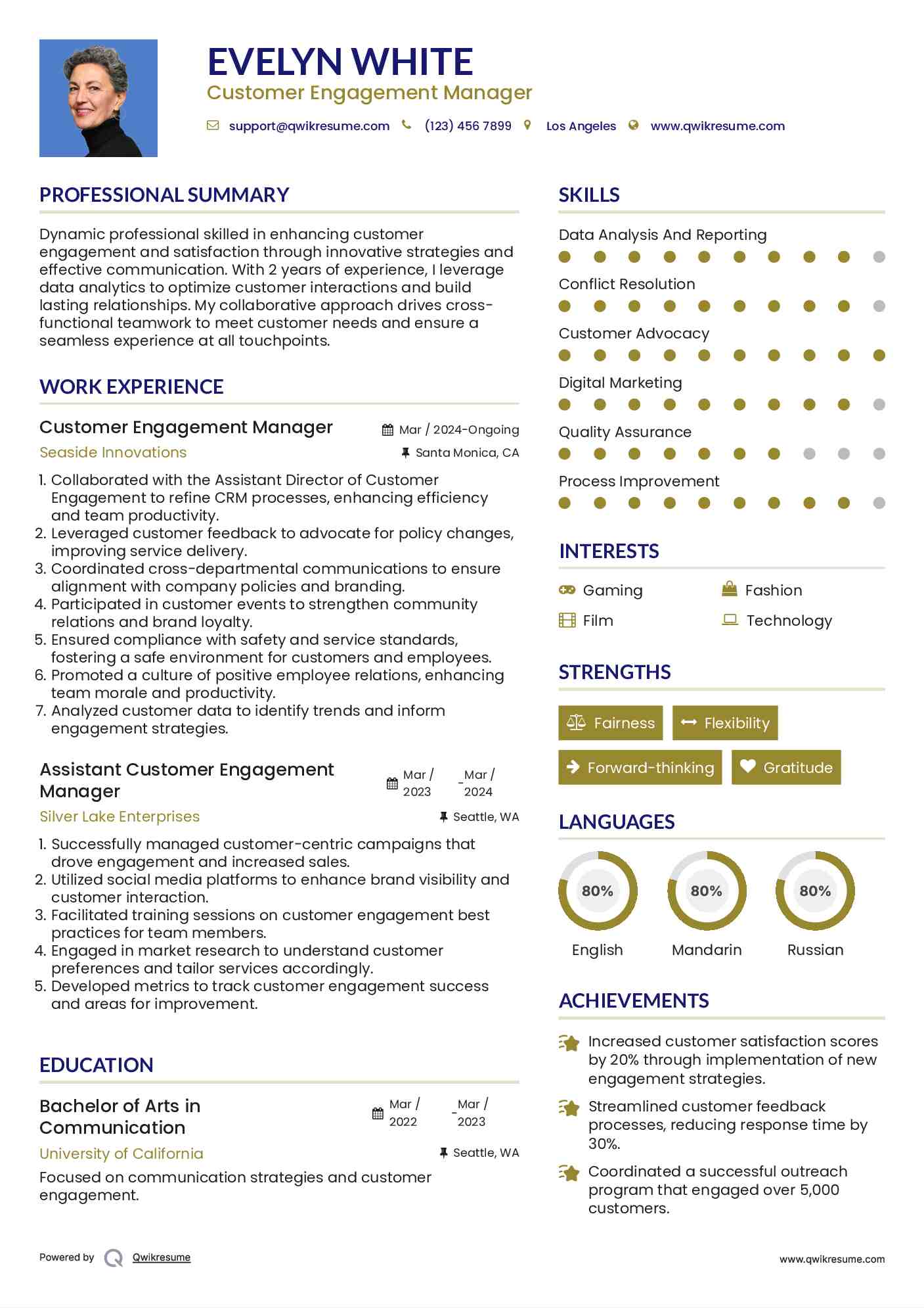 Customer Engagement Manager Resume Template
