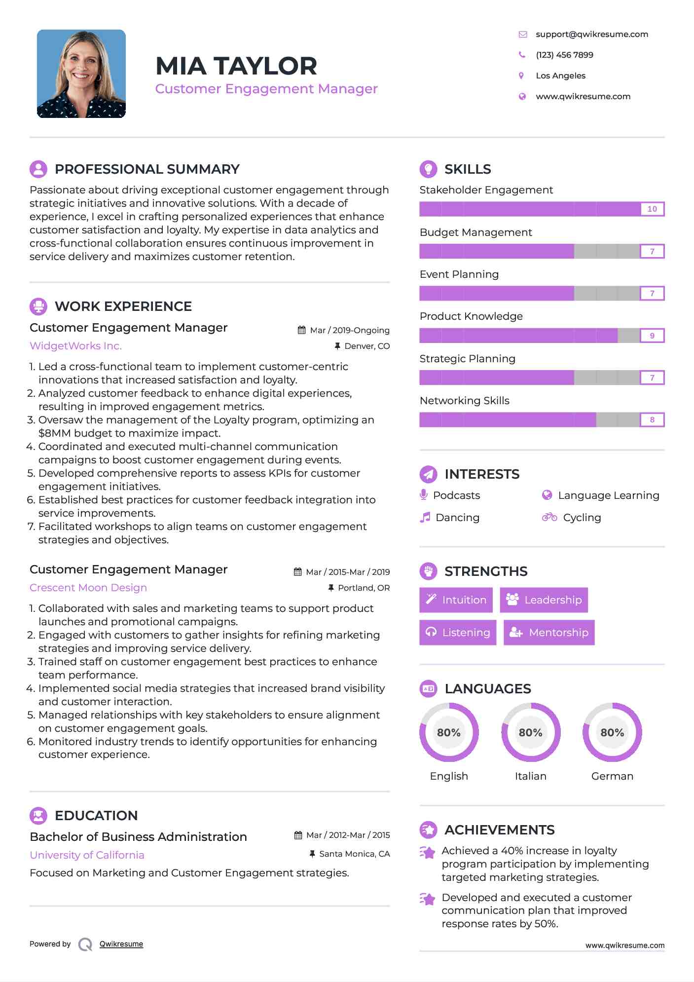 Customer Engagement Manager Resume Template