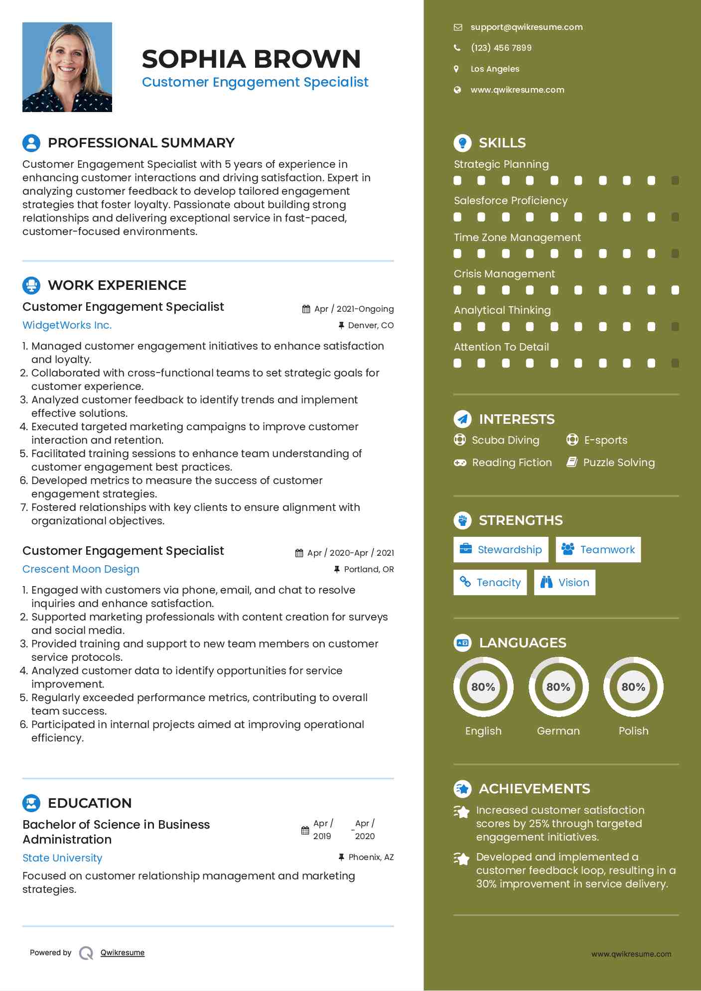 Customer Engagement Specialist Resume Format