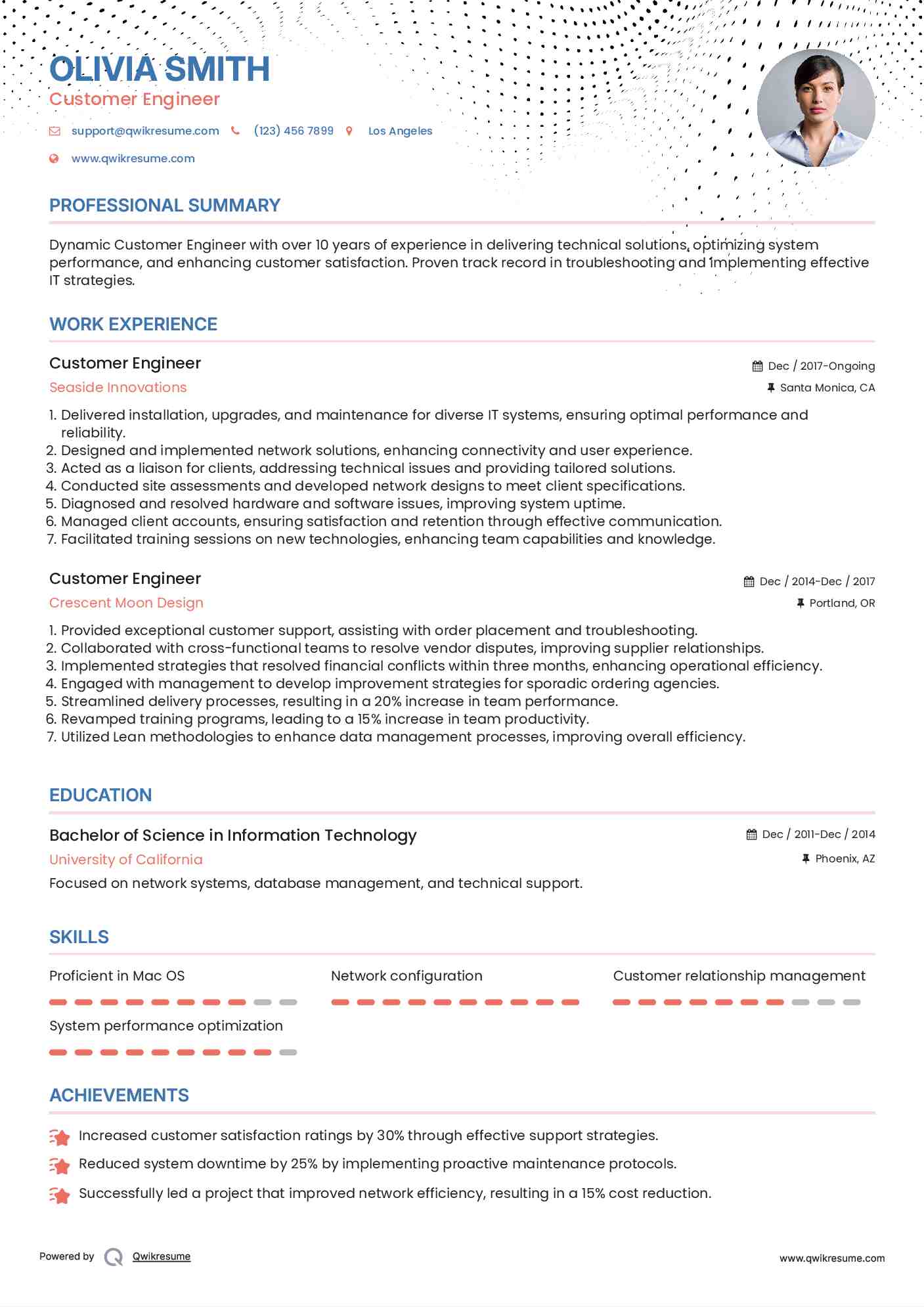 Customer Engineer Resume Example