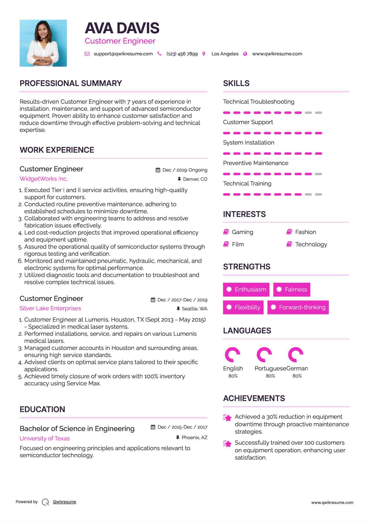 Customer Engineer Resume Model