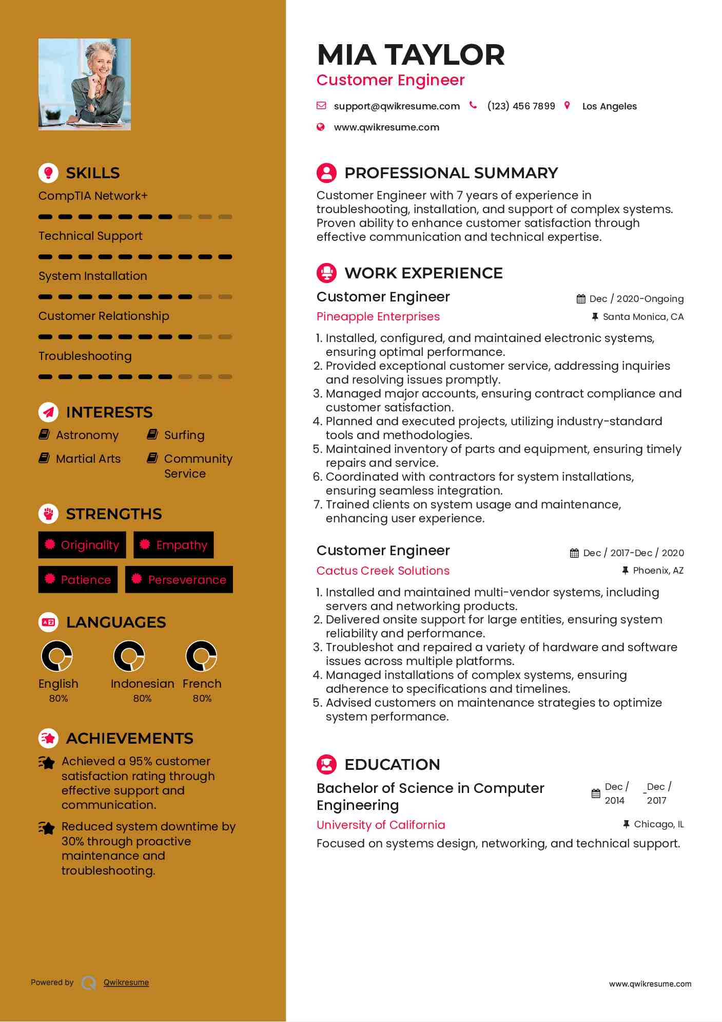 Customer Engineer Resume Template