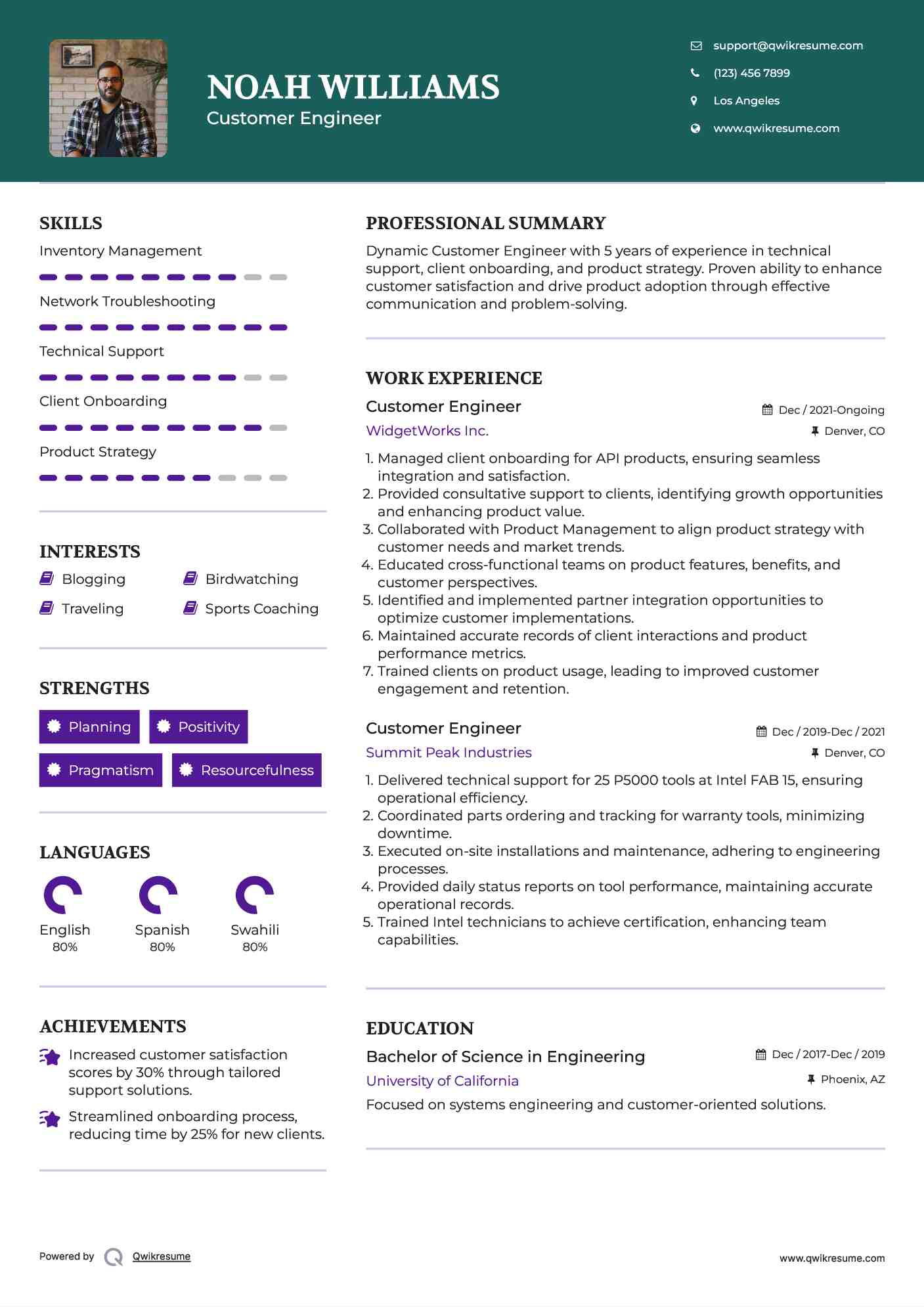 Customer Engineer Resume Format