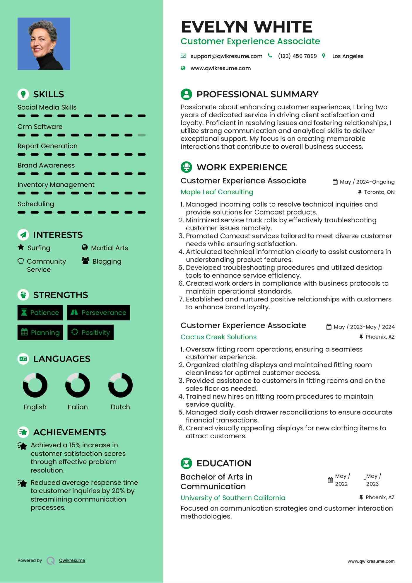 Customer Experience Associate Resume Example