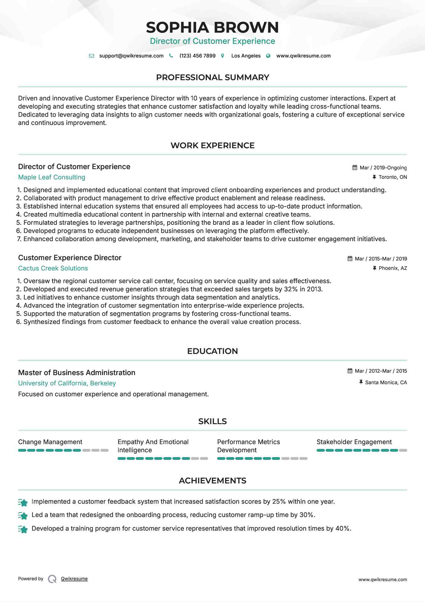 Director of Customer Experience
 Resume Model