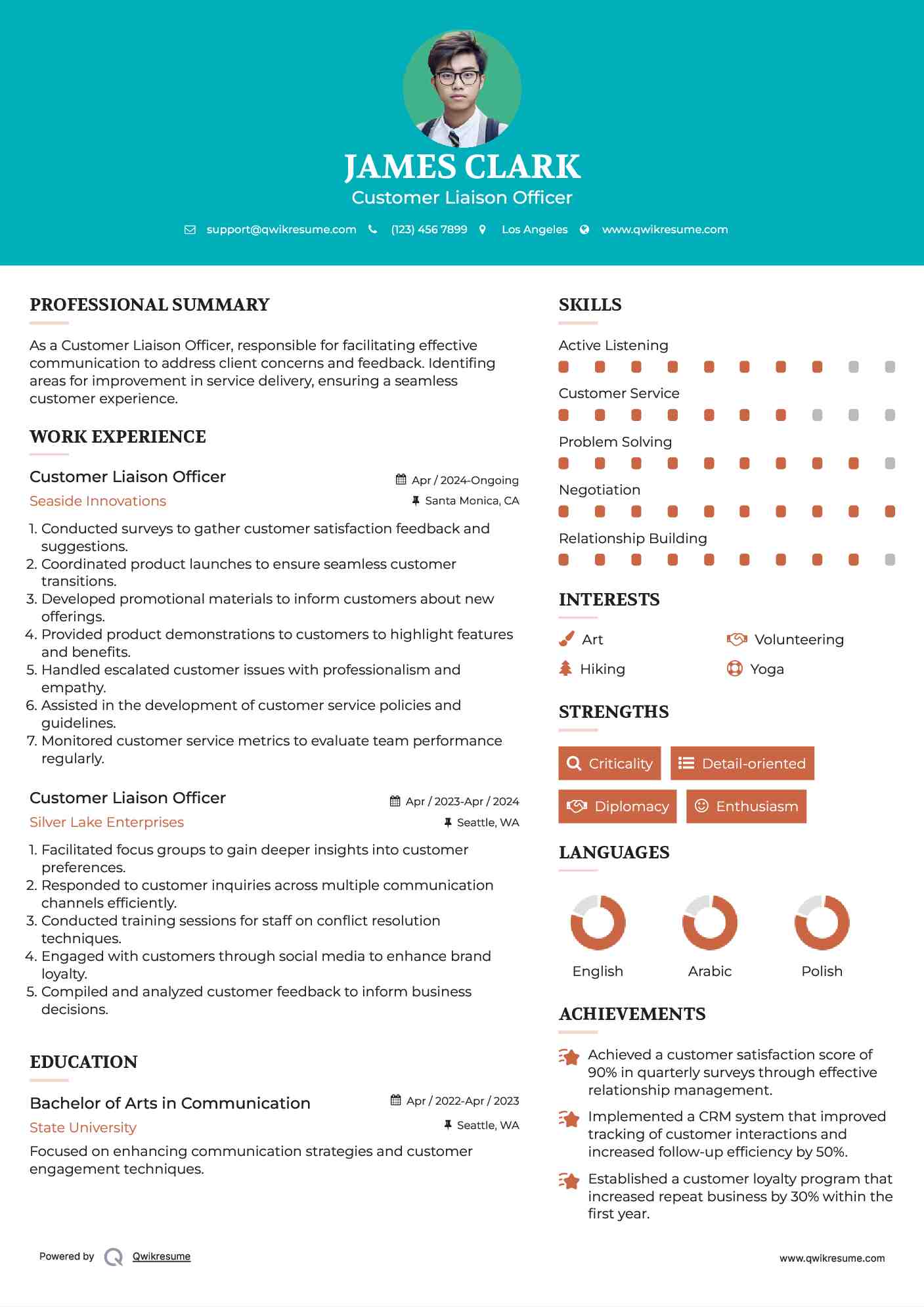 Customer Liaison Officer Resume Example