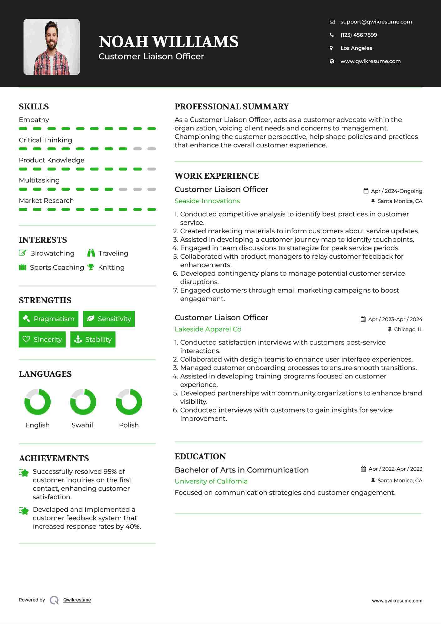 Customer Liaison Officer Resume Model