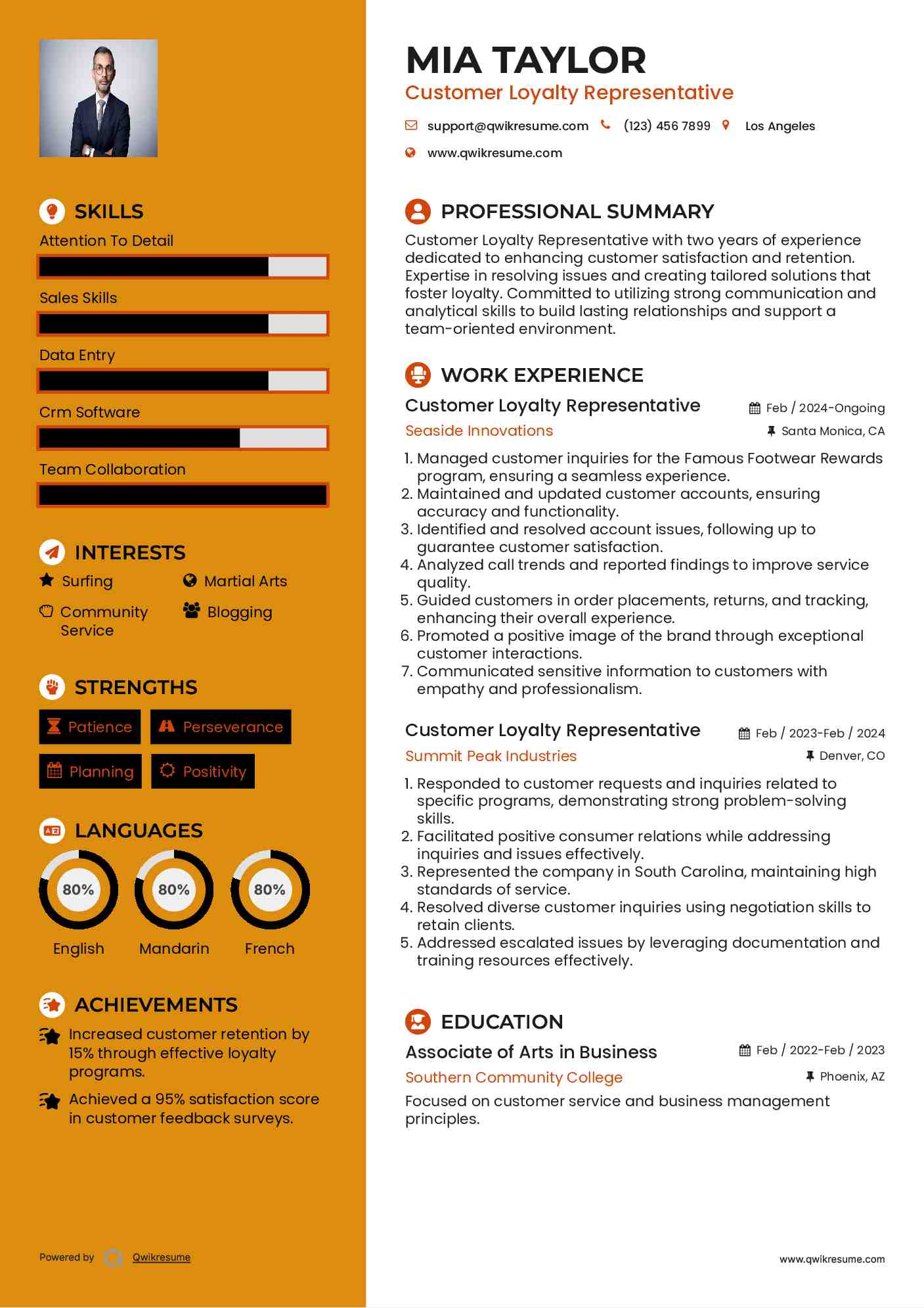 Customer Loyalty Representative Resume Model