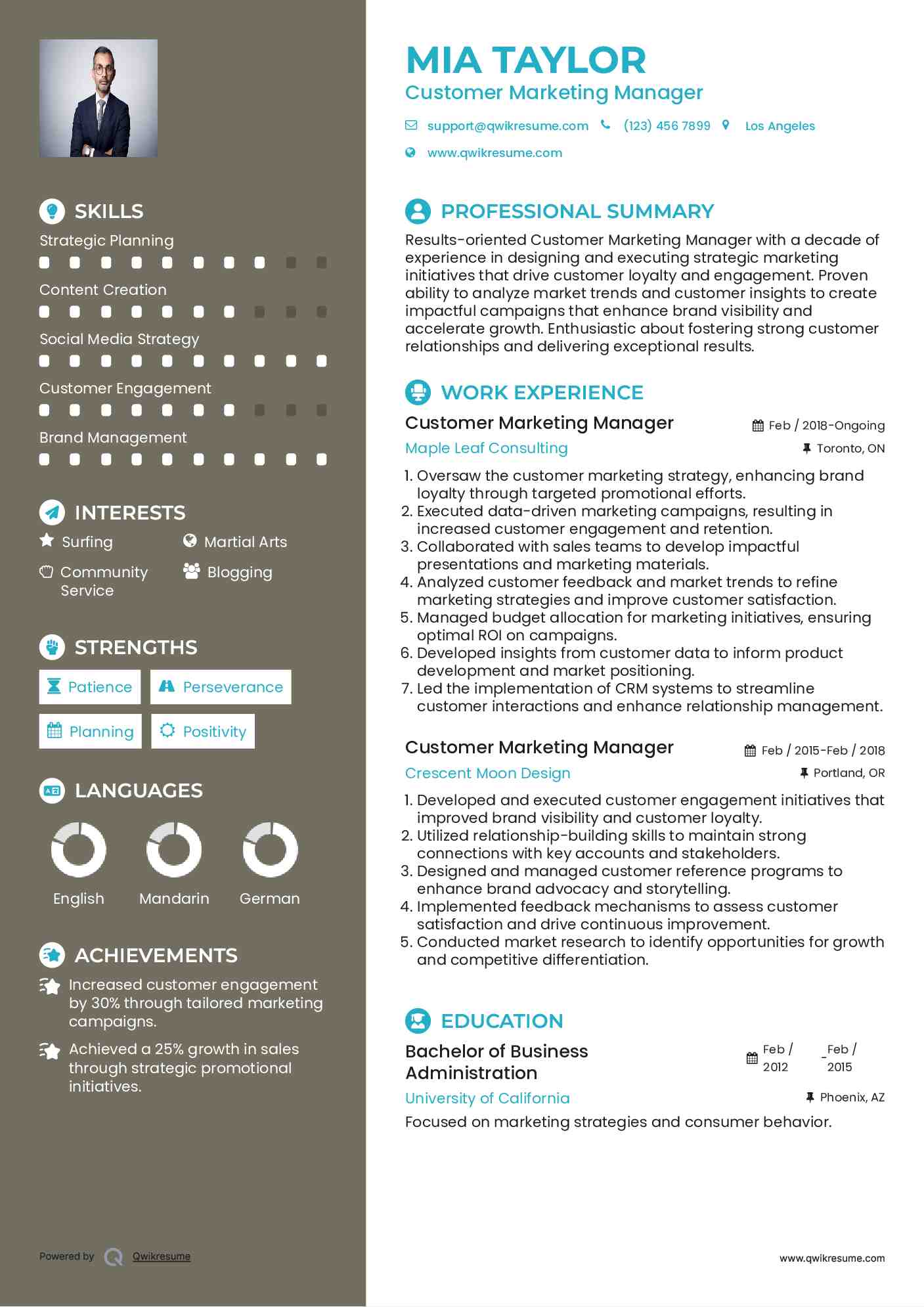 Customer Marketing Manager Resume Format