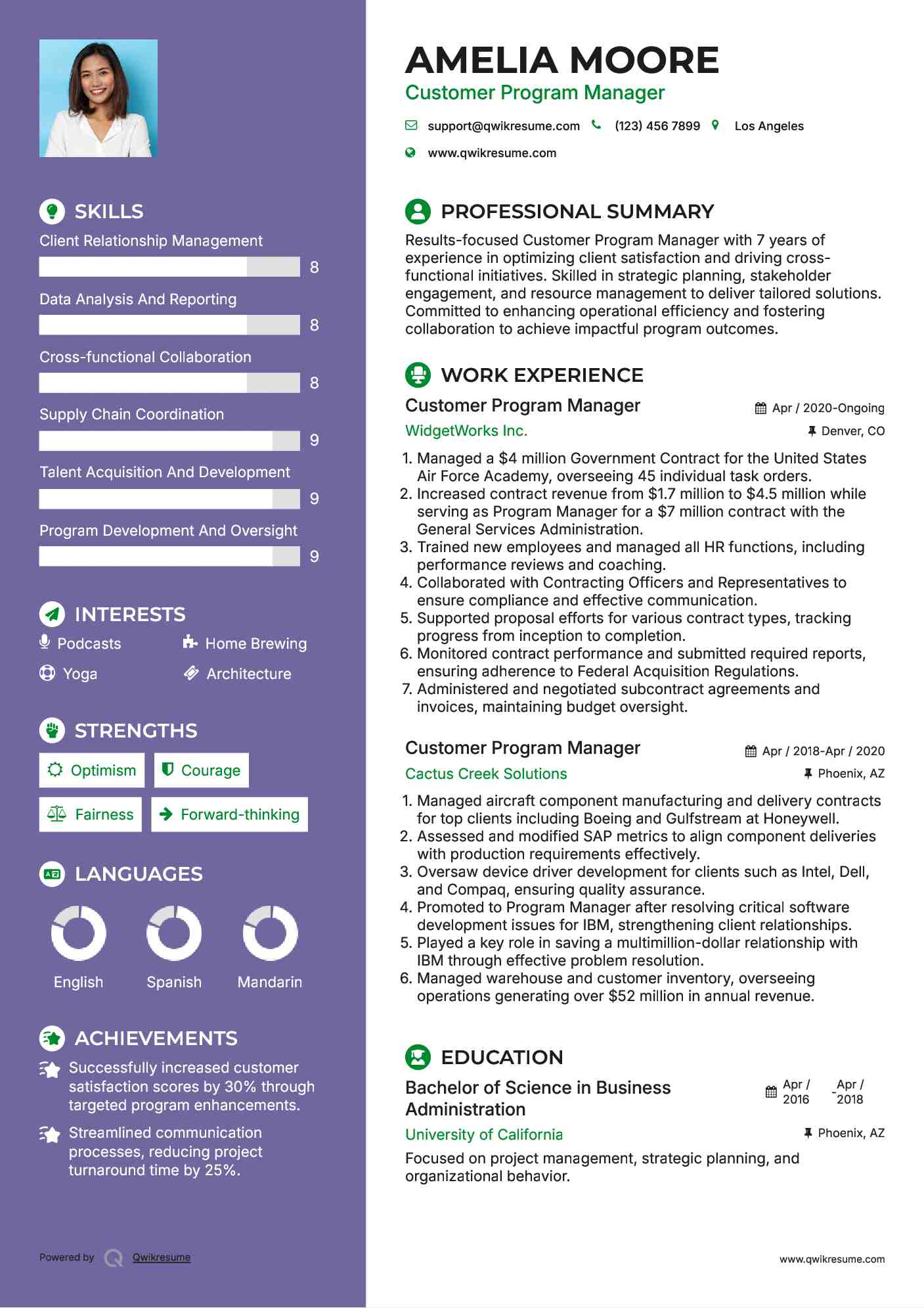 Customer Program Manager Resume Example