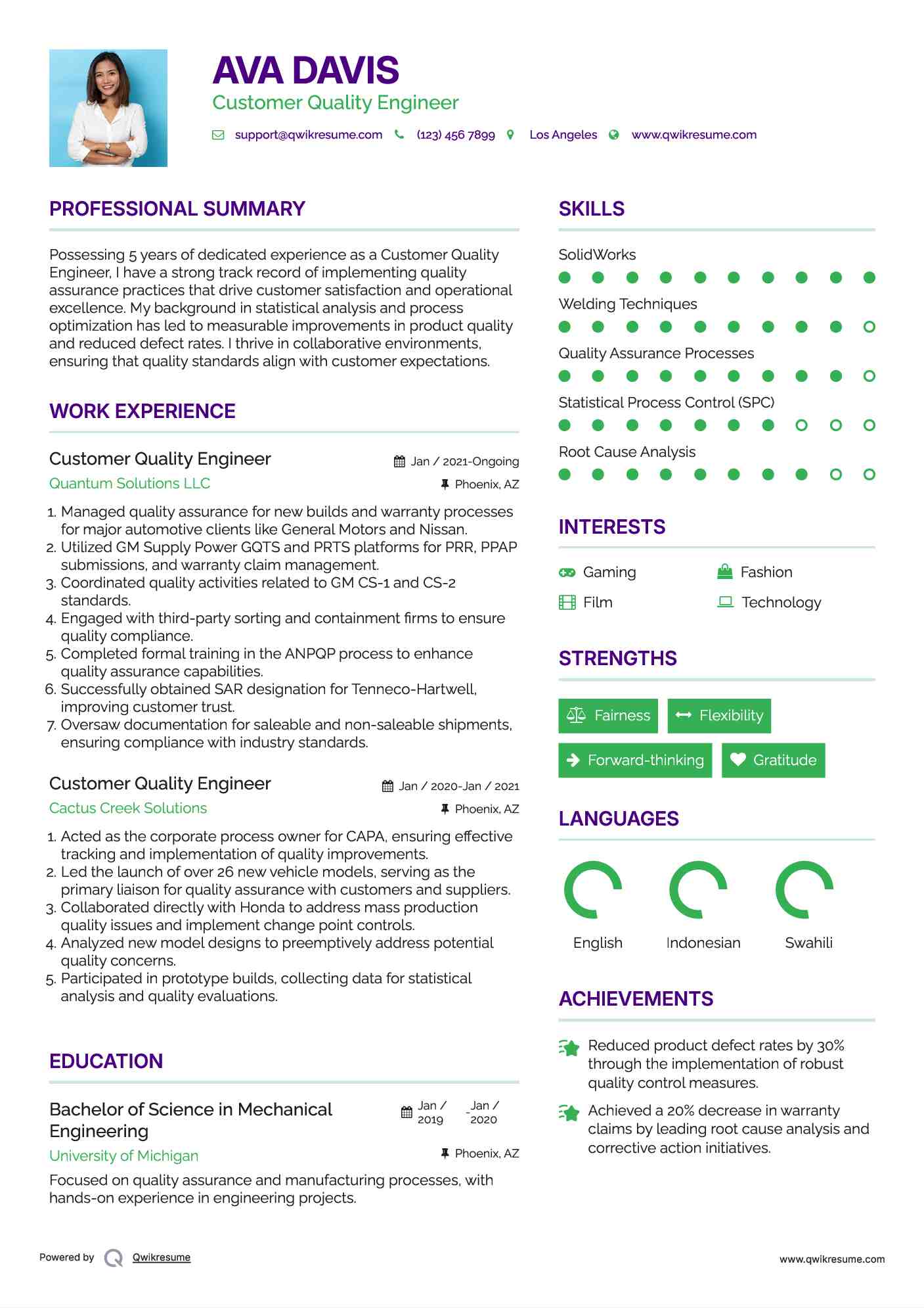 Customer Quality Engineer Resume Format