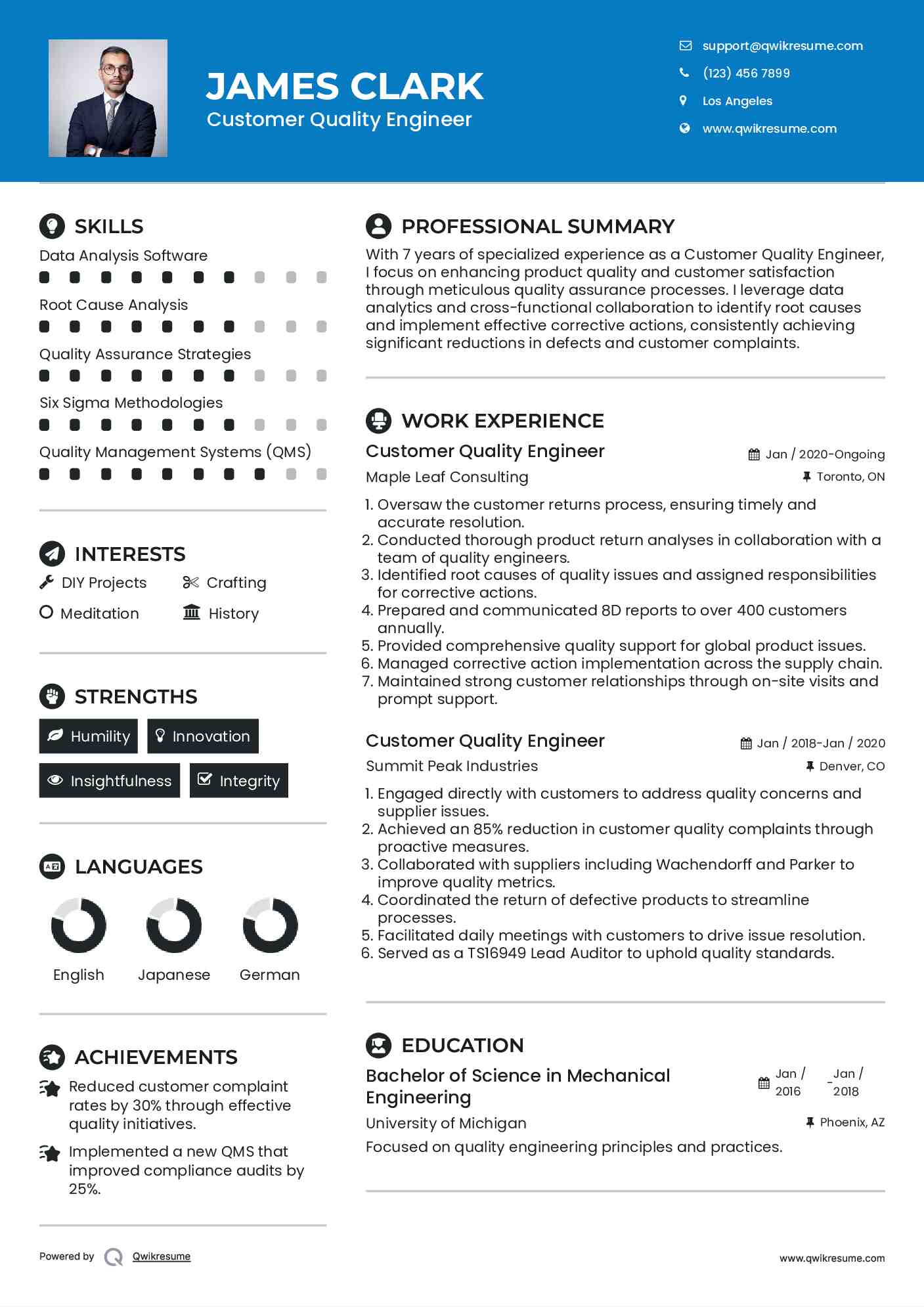 Customer Quality Engineer Resume Format