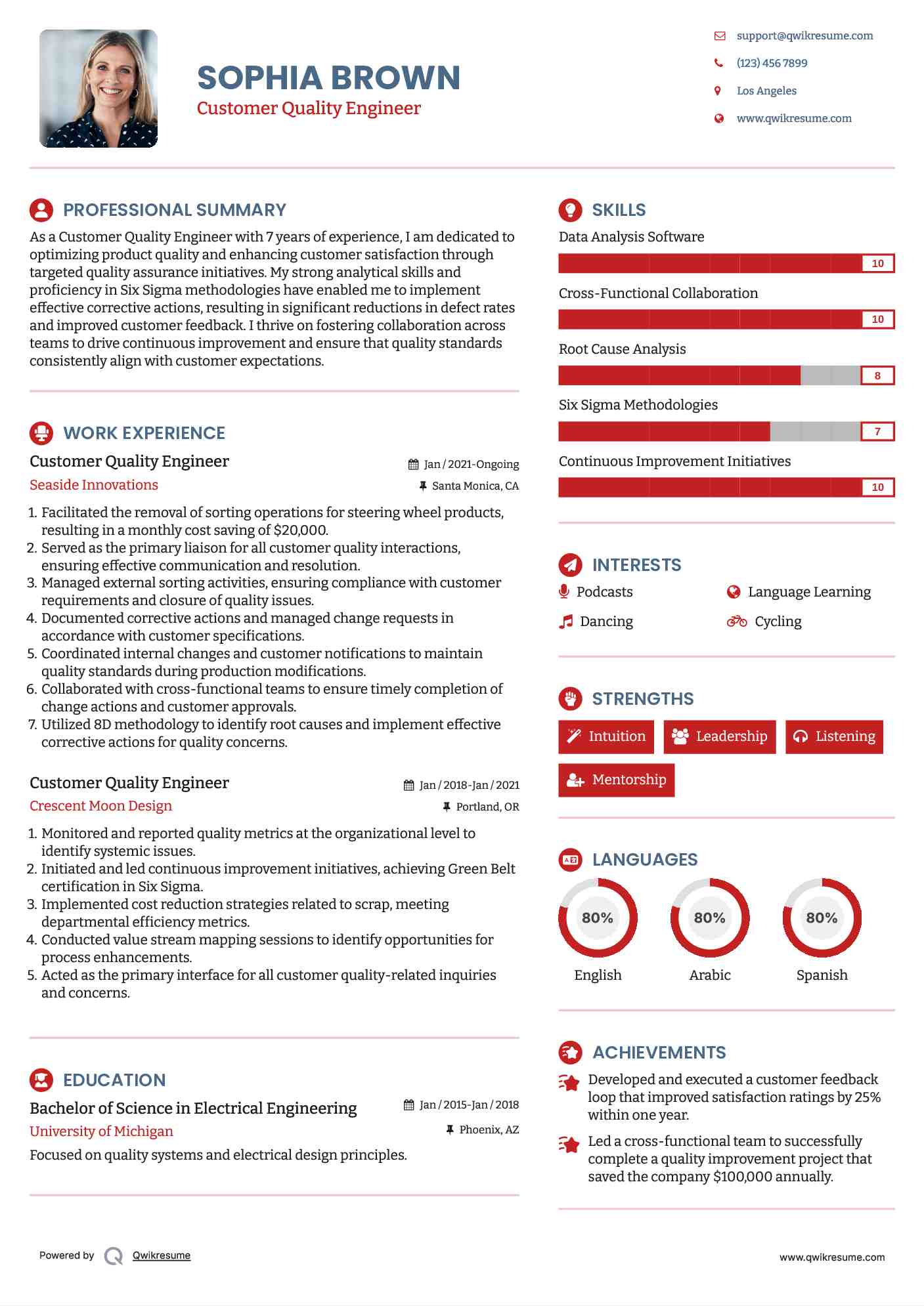 Customer Quality Engineer Resume Model