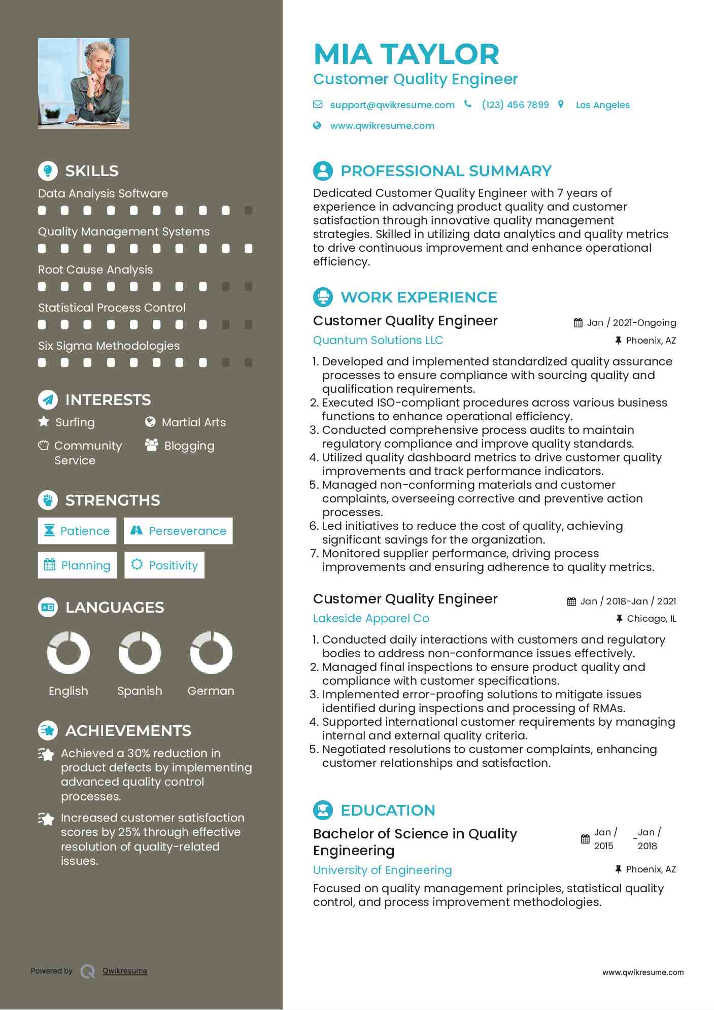 Customer Quality Engineer Resume Model