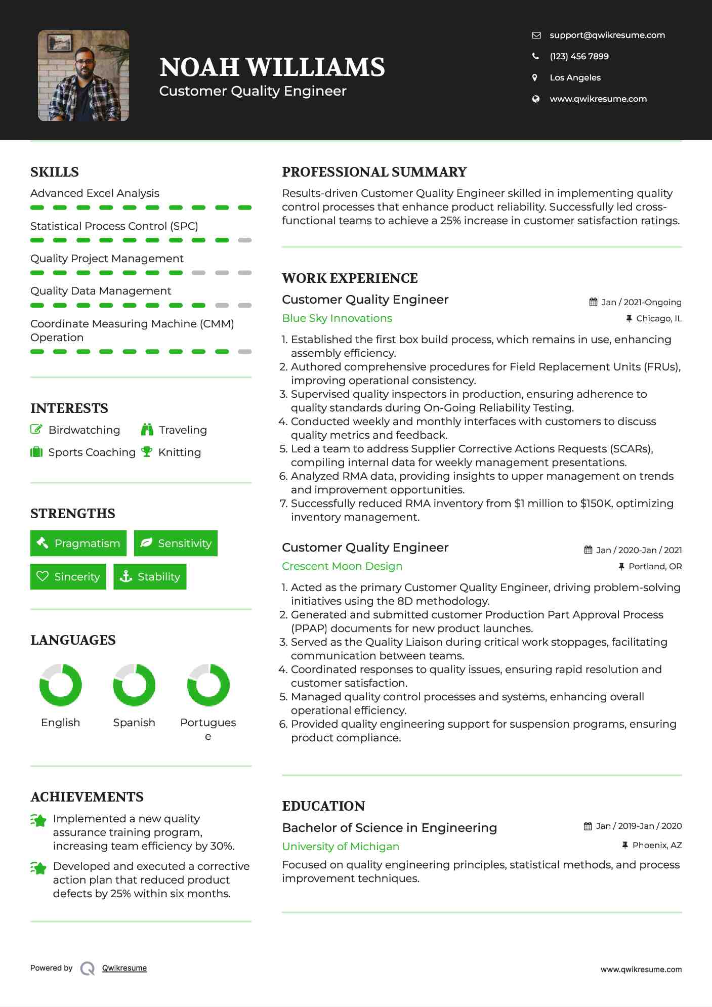 Customer Quality Engineer Resume Format