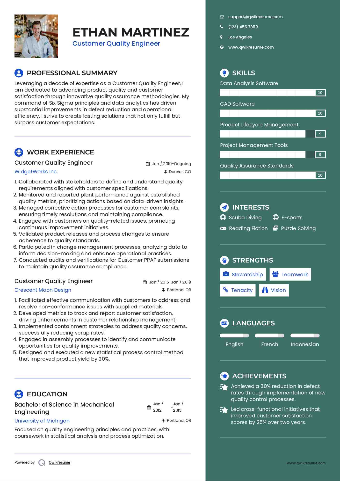 Customer Quality Engineer Resume Model