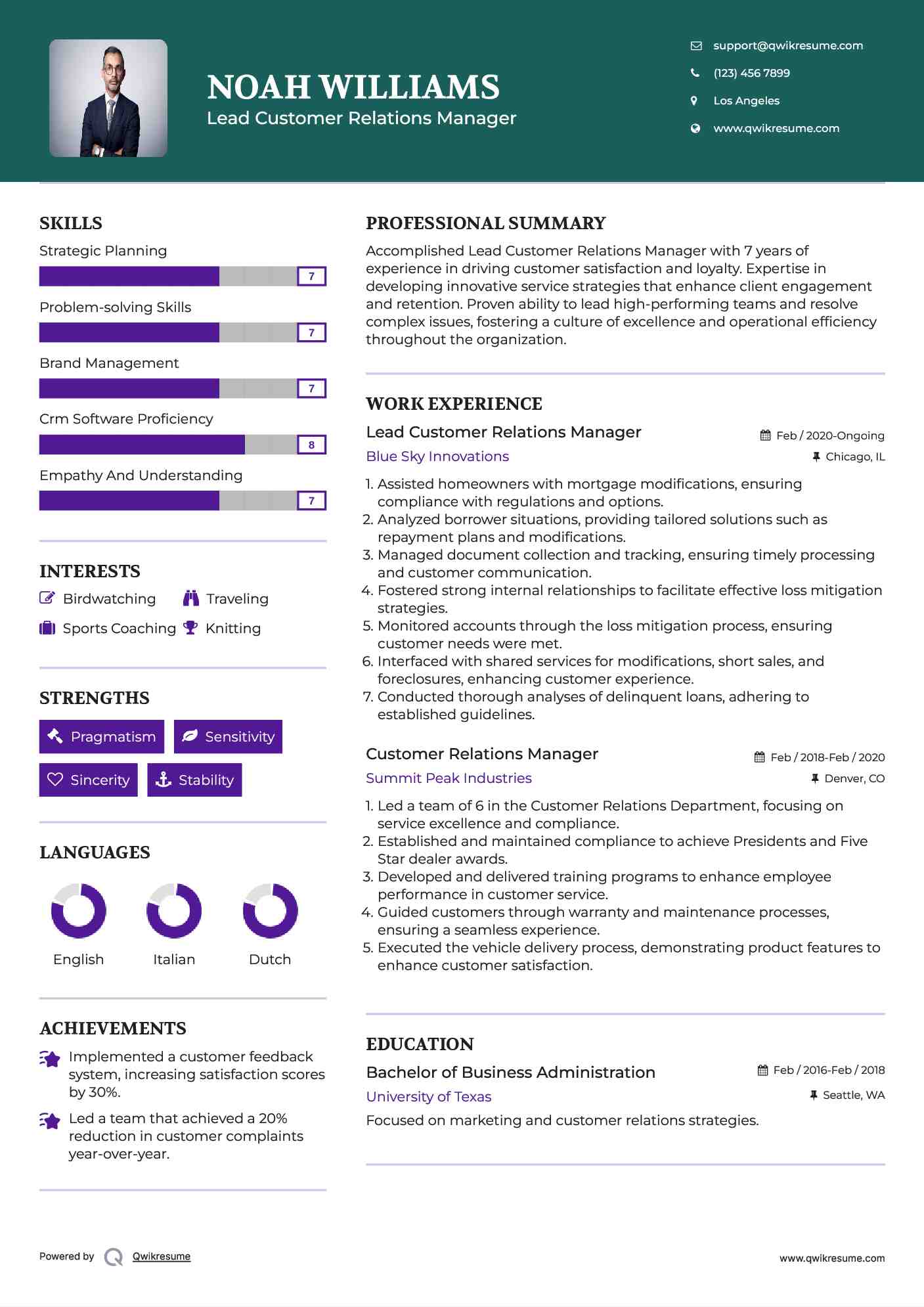 Lead Customer Relations Manager Resume Model