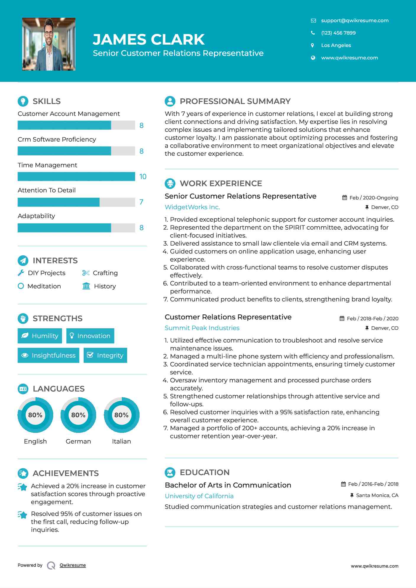 Senior Customer Relations Representative Resume Template