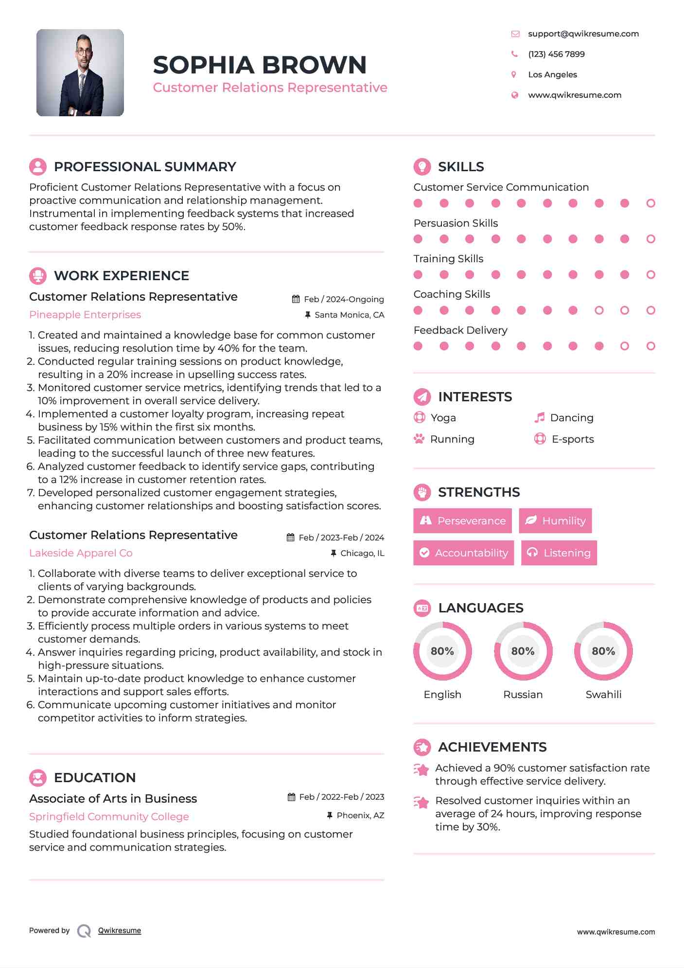Customer Relations Representative Resume Template