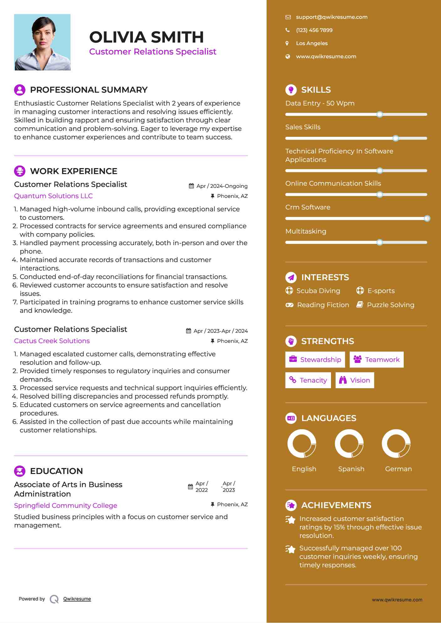 Customer Relations Specialist Resume Model