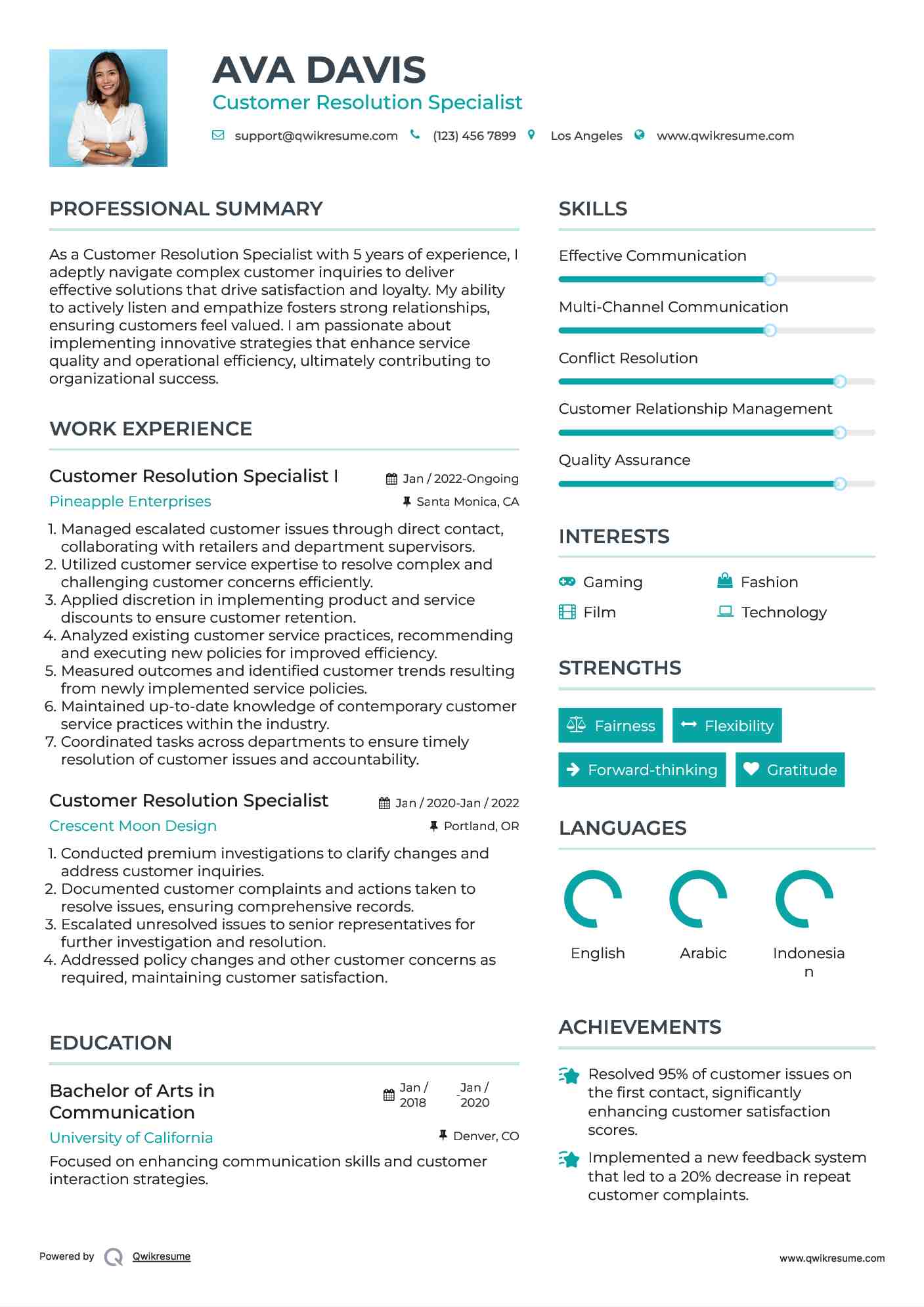 Customer Resolution Specialist I Resume Sample