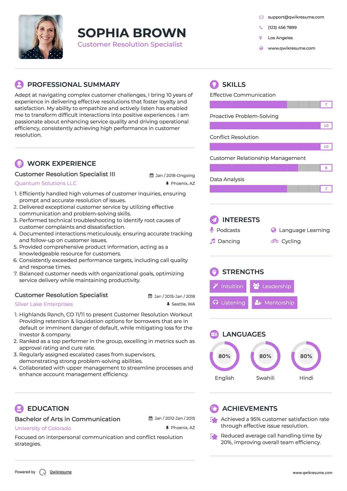 Customer Resolution Specialist III Resume Sample