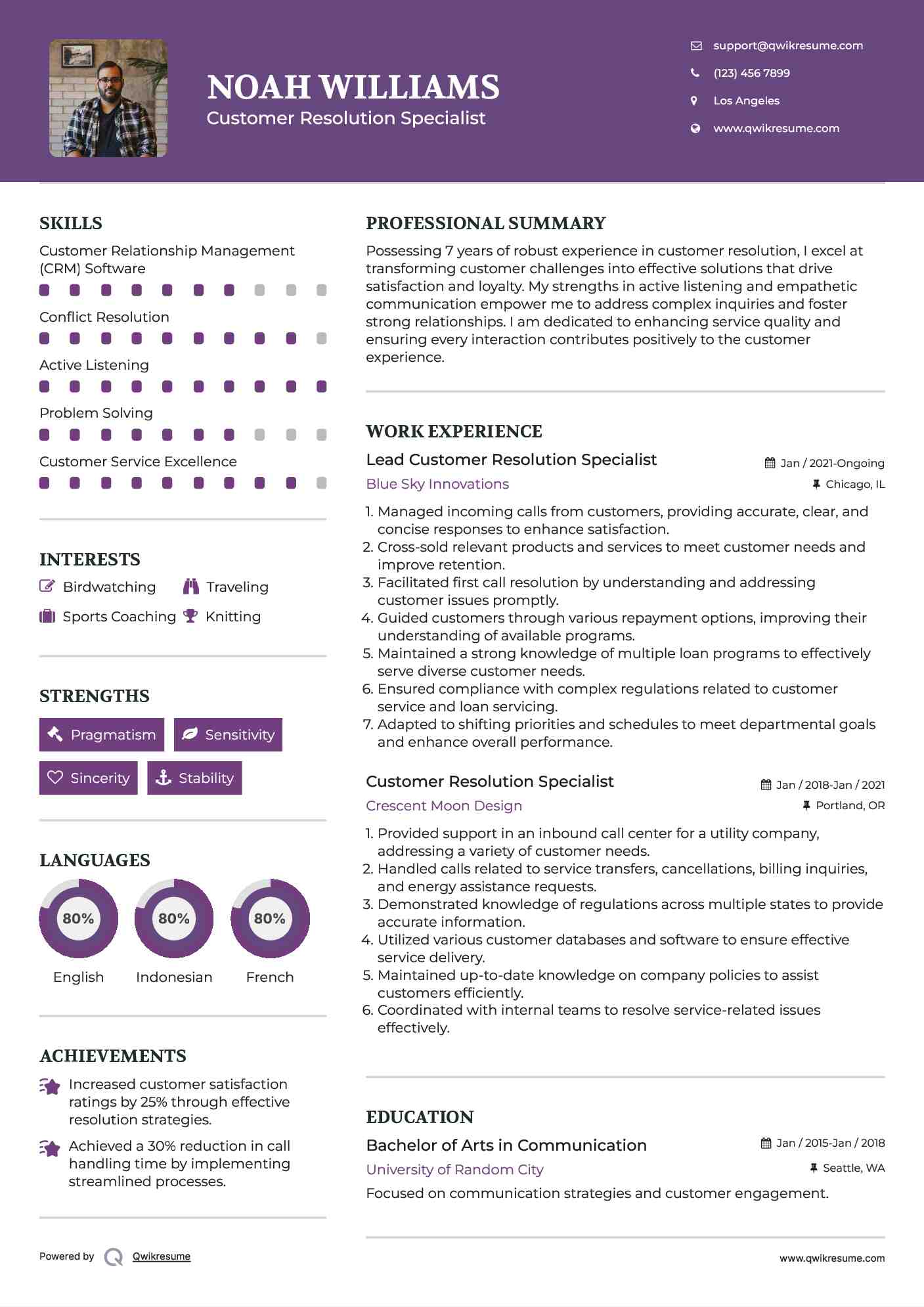 Lead Customer Resolution Specialist Resume Example